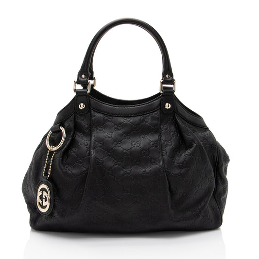 Gucci Guccissima Sukey SHF-G9D42y Leather Black Medium Tote Bag