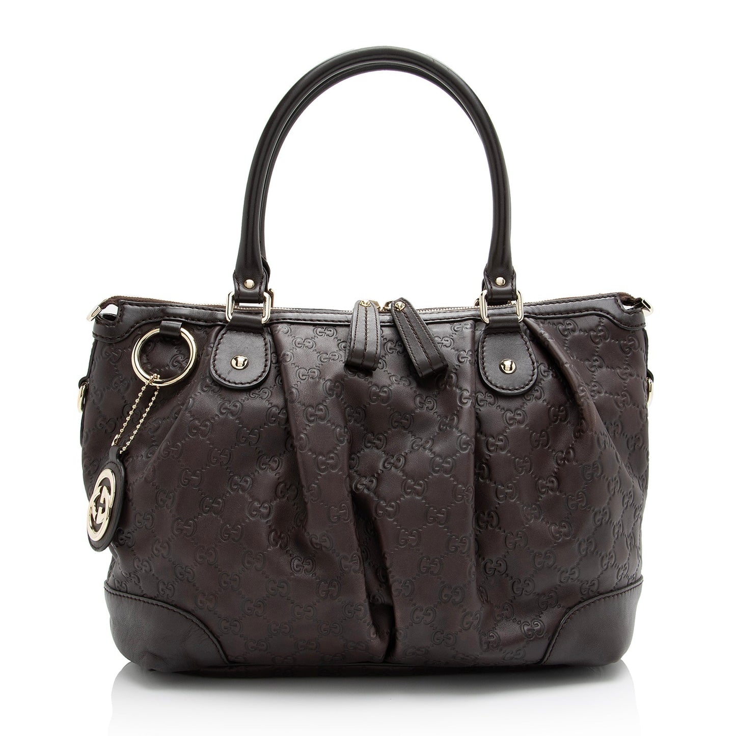Gucci Guccissima Sukey SHF Leather Brown Large Top Handle Satchel Bag