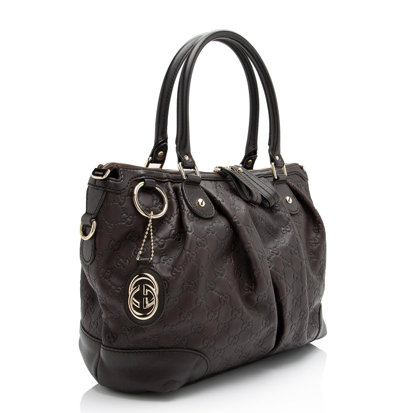 Gucci Guccissima Sukey SHF Leather Brown Large Top Handle Satchel Bag