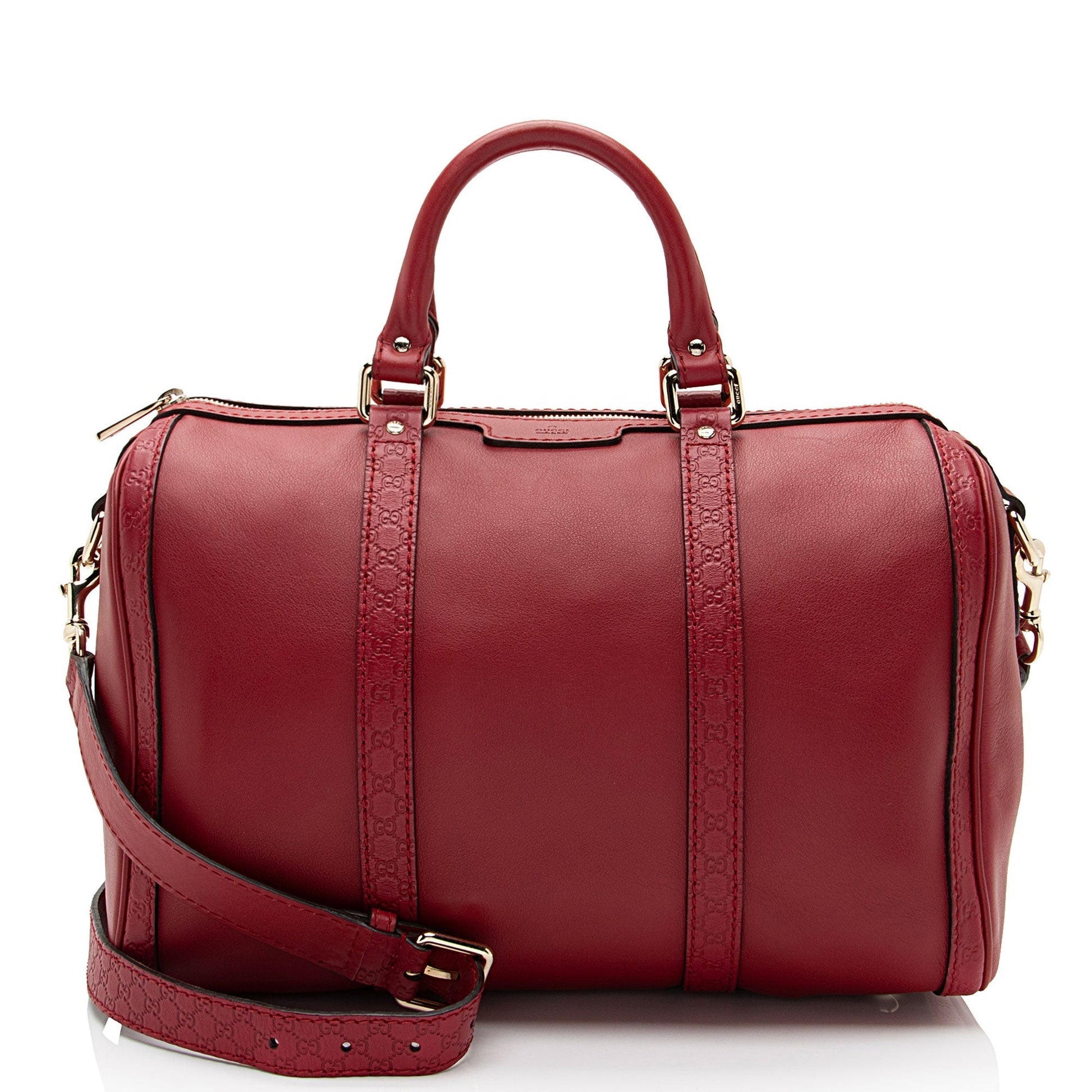 Gucci Guccissima Trim Joy Boston Leather Red Satchel Bag