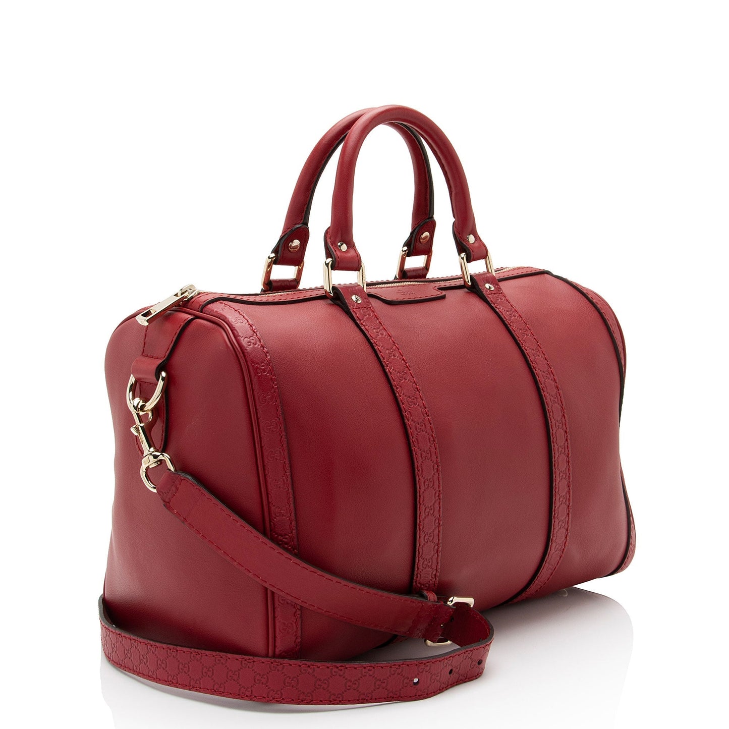 Gucci Guccissima Trim Joy Boston Leather Red Satchel Bag