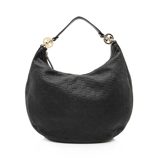 Gucci Guccissima Twins SHF Leather Black Medium Shoulder Bag