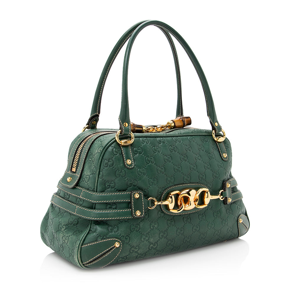 Gucci Guccissima Wave Boston SHF Leather Green Satchel Bag
