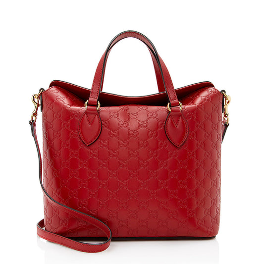Gucci Guccissima Linea A Foldover SHF Leather Red Tote Bag