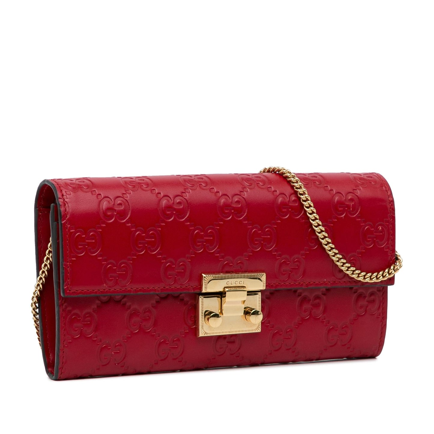 Gucci Guccissima Padlock Wallet On SHG-xZXtM2 Calf Red Chain Handbag