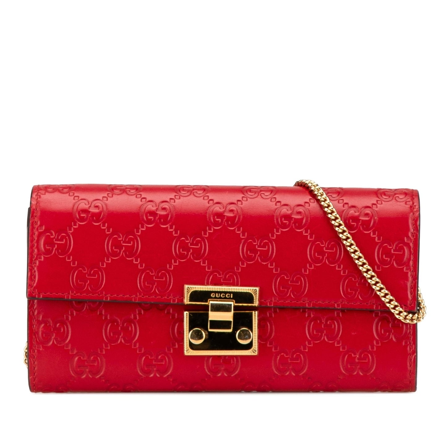 Gucci Guccissima Padlock Wallet On Calf Red Chain Crossbody Bag