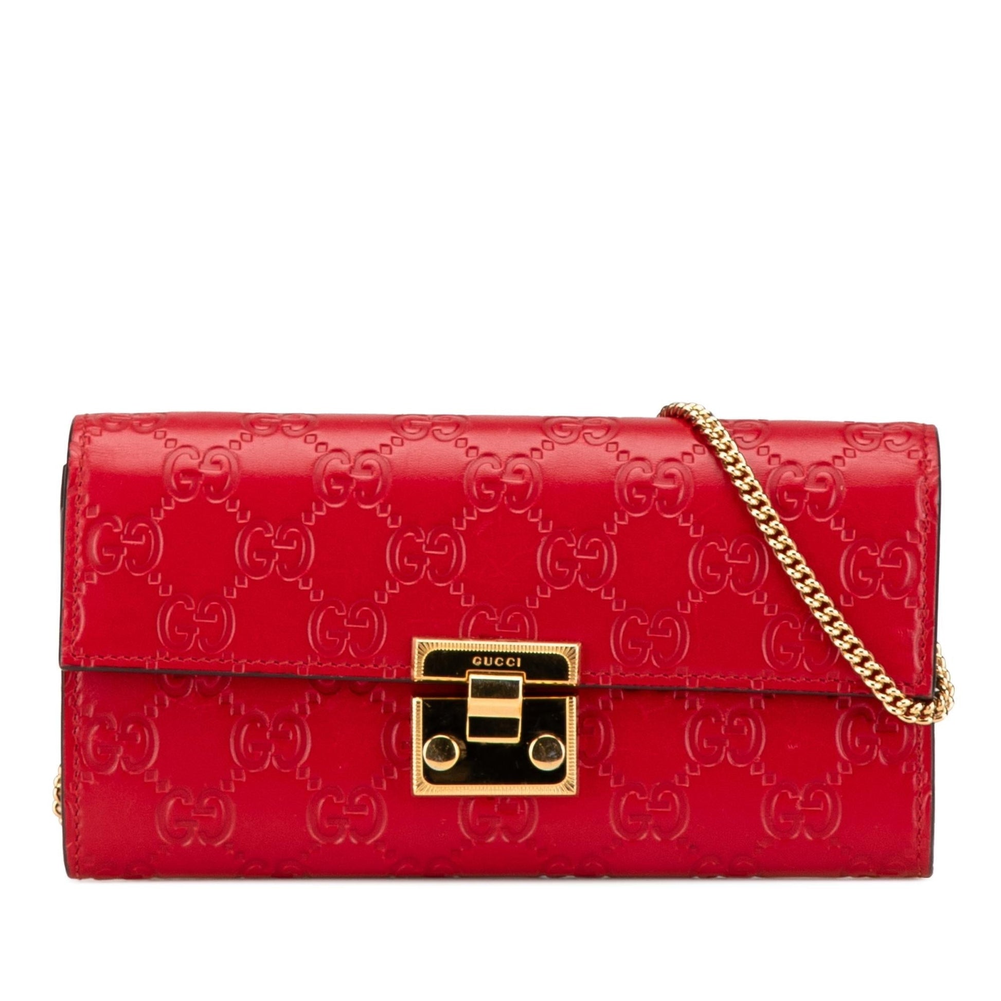 Gucci Guccissima Padlock Wallet On Calf Red Chain Crossbody Bag
