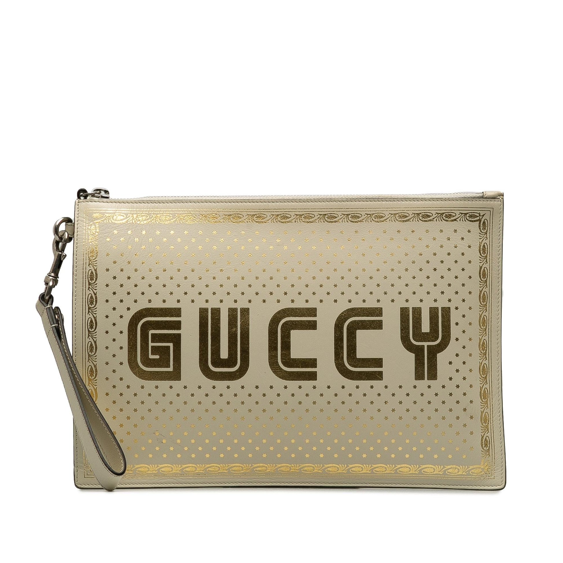 Gucci Guccy Sega SHG-Or9dBx Calf White Clutch Bag