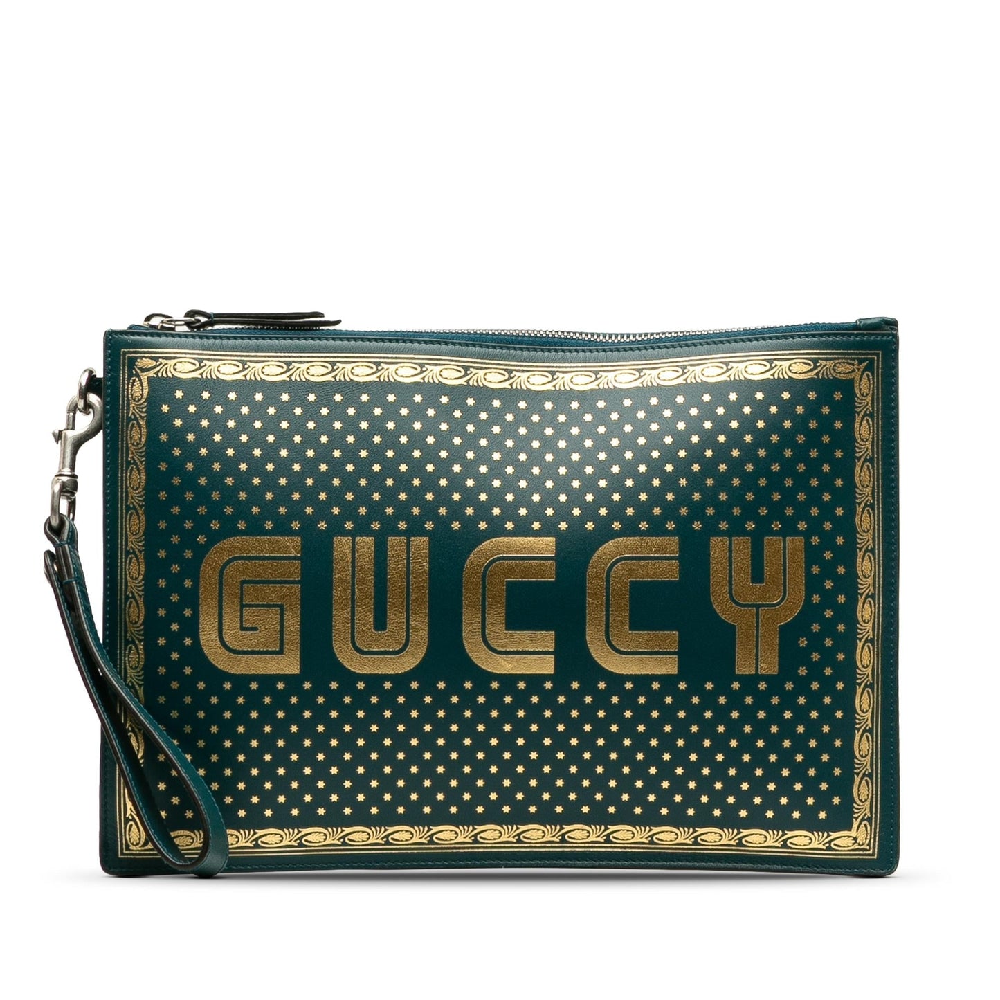 Gucci Guccy Sega SHG-TcKN3S Calf Green Clutch Bag
