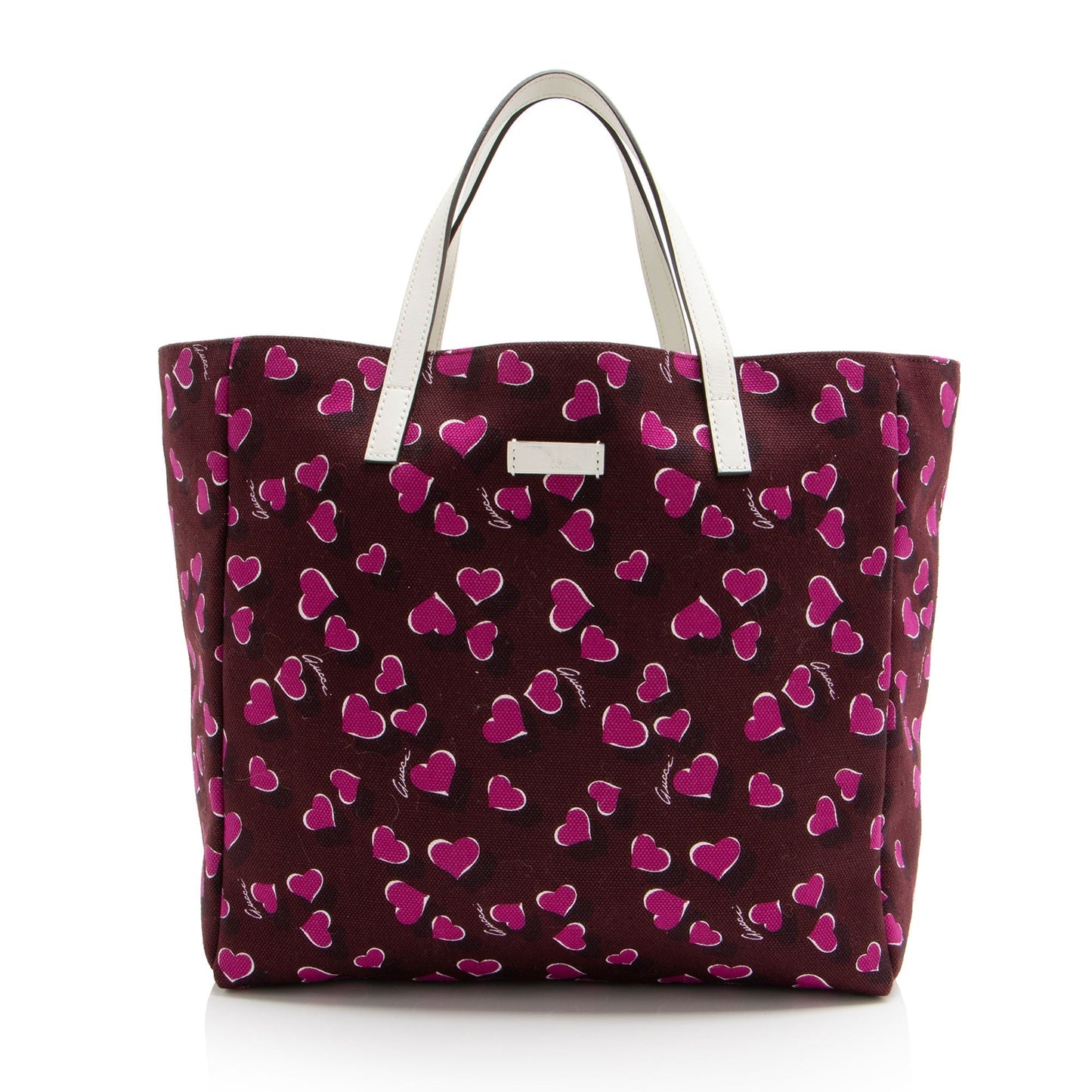 Gucci Heartbeat Shopper SHF-Bq2wXL Leather Canvas White Red Tote Bag