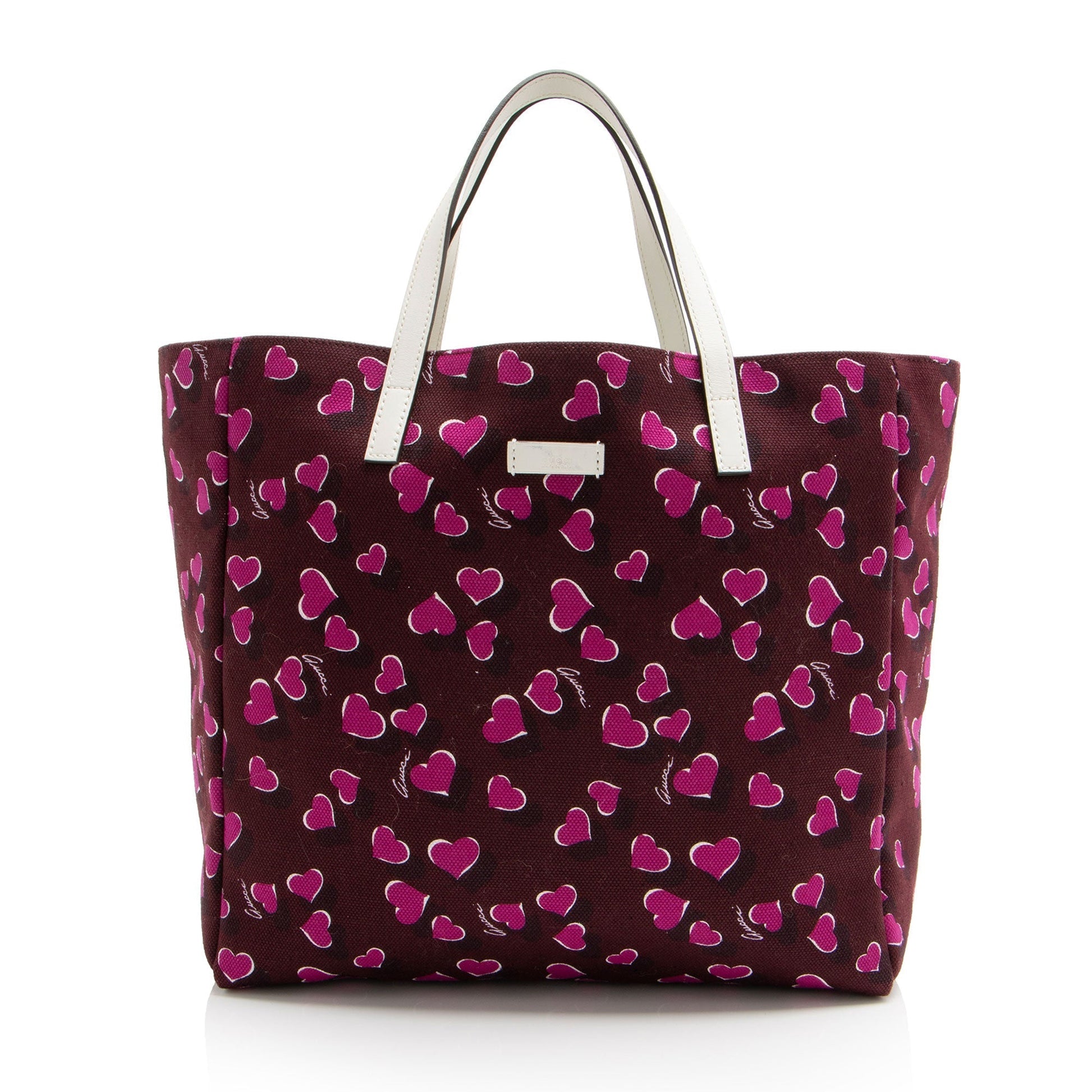 Gucci Heartbeat Shopper SHF-Bq2wXL Leather Canvas White Red Tote Bag