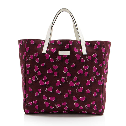 Gucci Heartbeat Shopper SHF-Bq2wXL Leather Canvas White Red Tote Bag