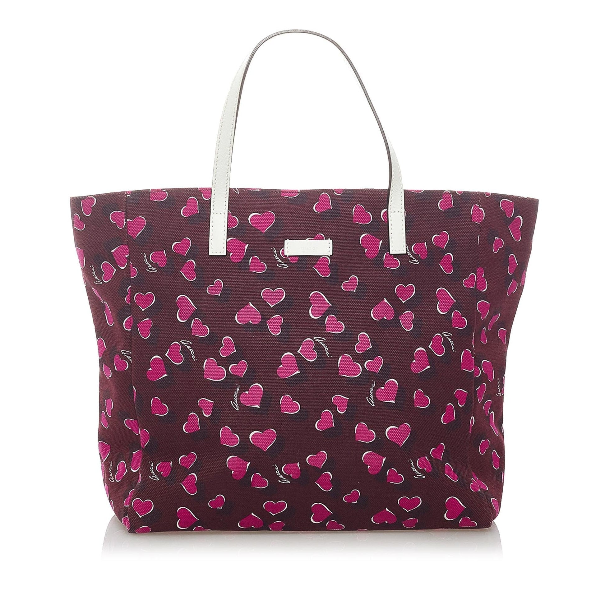 Gucci Heartbeat SHG Canvas Calf White Red Tote Bag