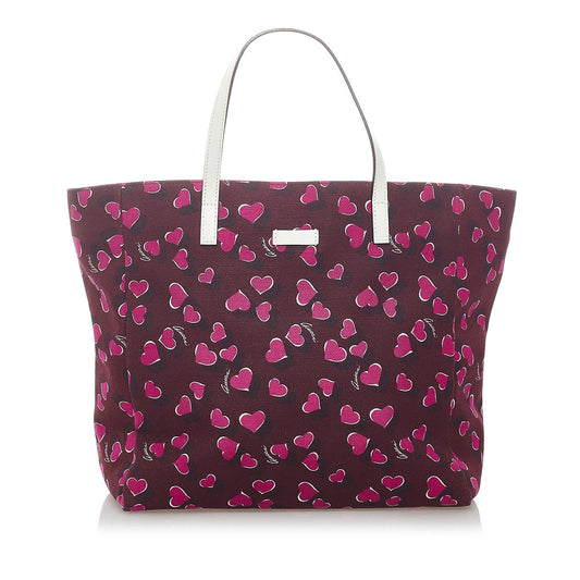 Gucci Heartbeat SHG Canvas Calf White Red Tote Bag
