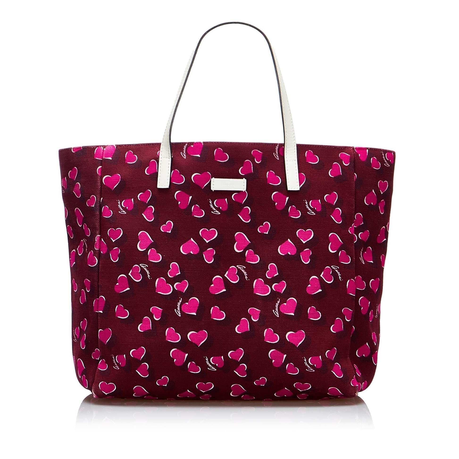 Gucci Heartbeat SHG-D3TfEz Canvas Calf White Red Tote Bag