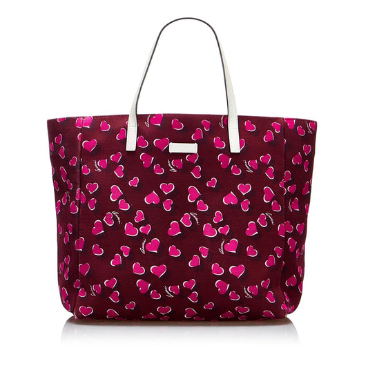 Gucci Heartbeat SHG-D3TfEz Canvas Calf White Red Tote Bag
