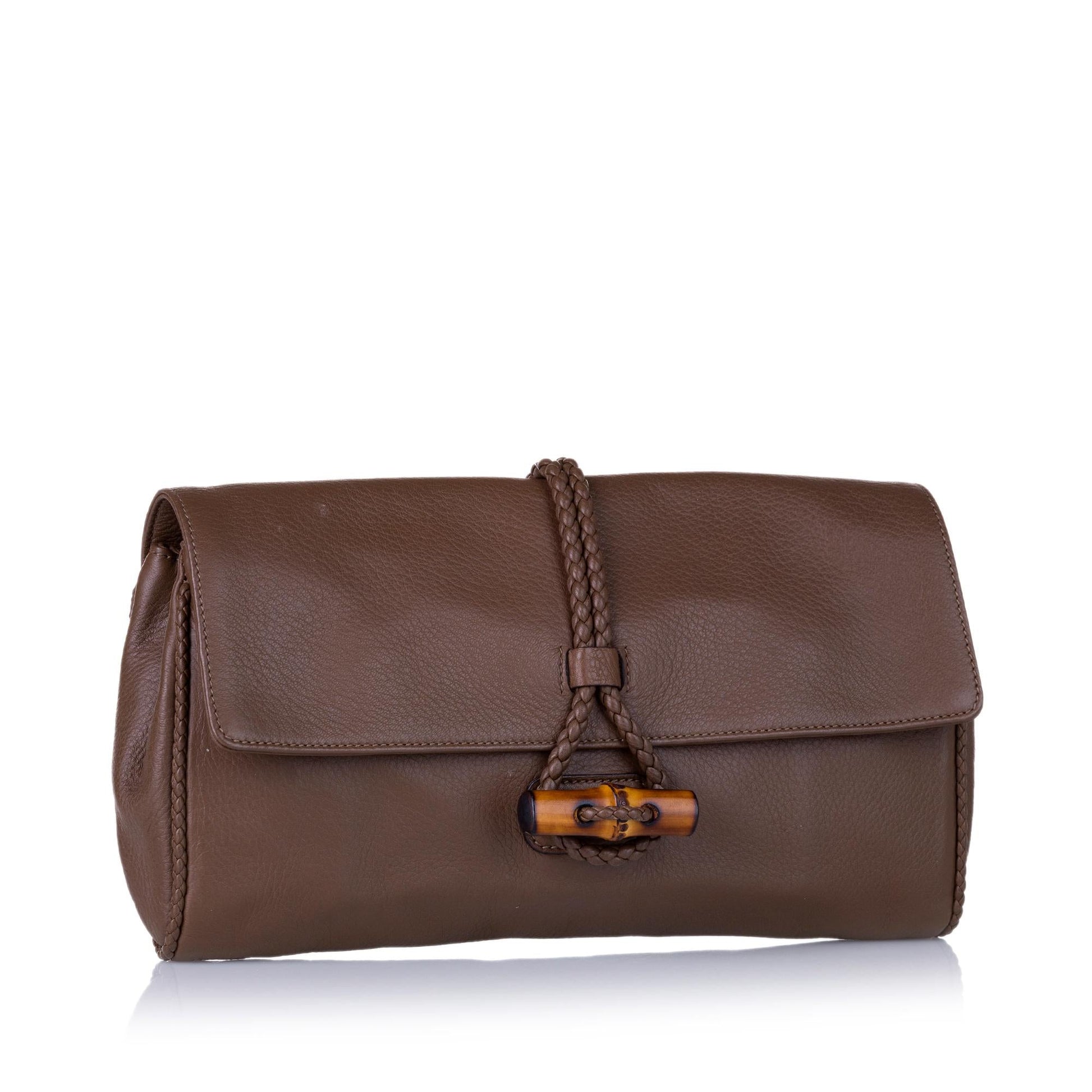 Gucci Hip Bamboo SHG Calf Brown Clutch Bag