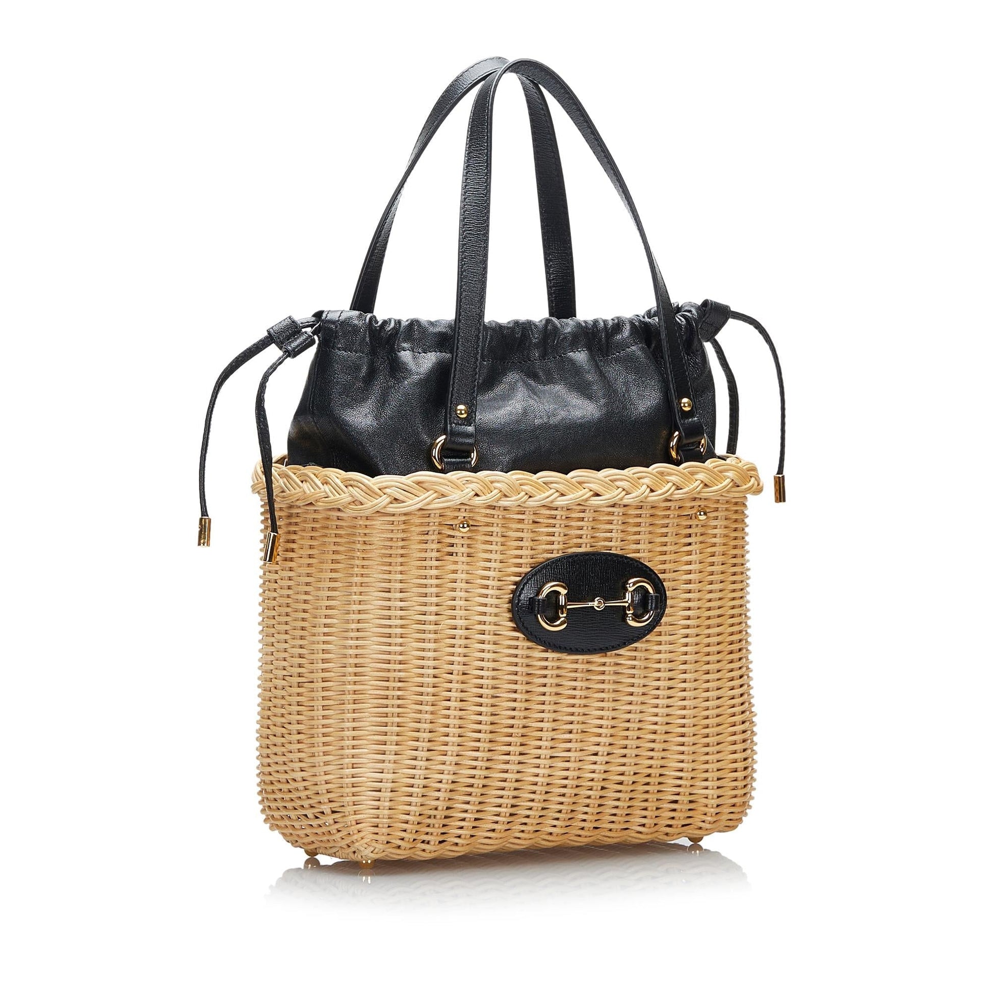 Gucci Horsebit Basket SHG-hunbT5 Raffia Brown Satchel Bag