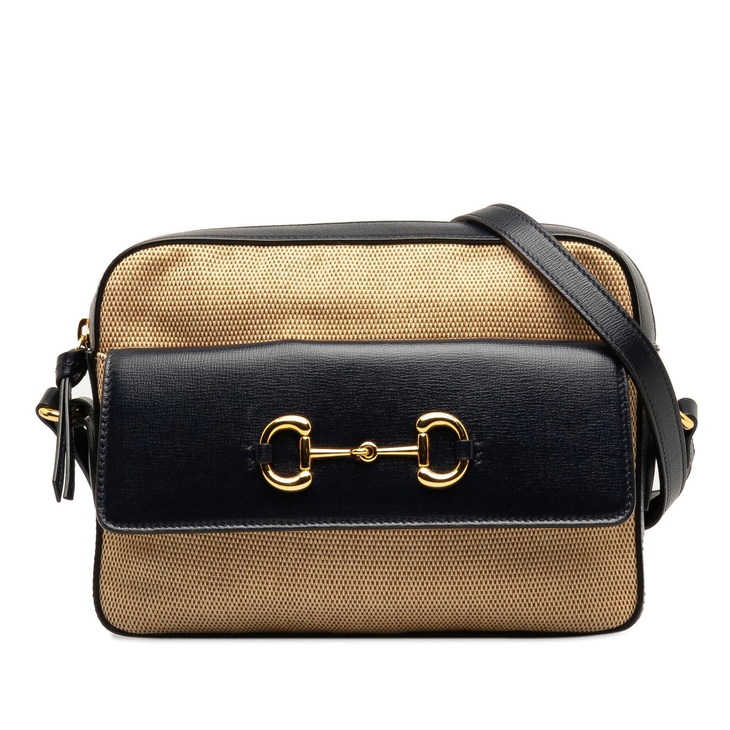 Gucci Horsebit Flap Pocket Camera Canvas Calf Black Brown Crossbody Bag Bag 1