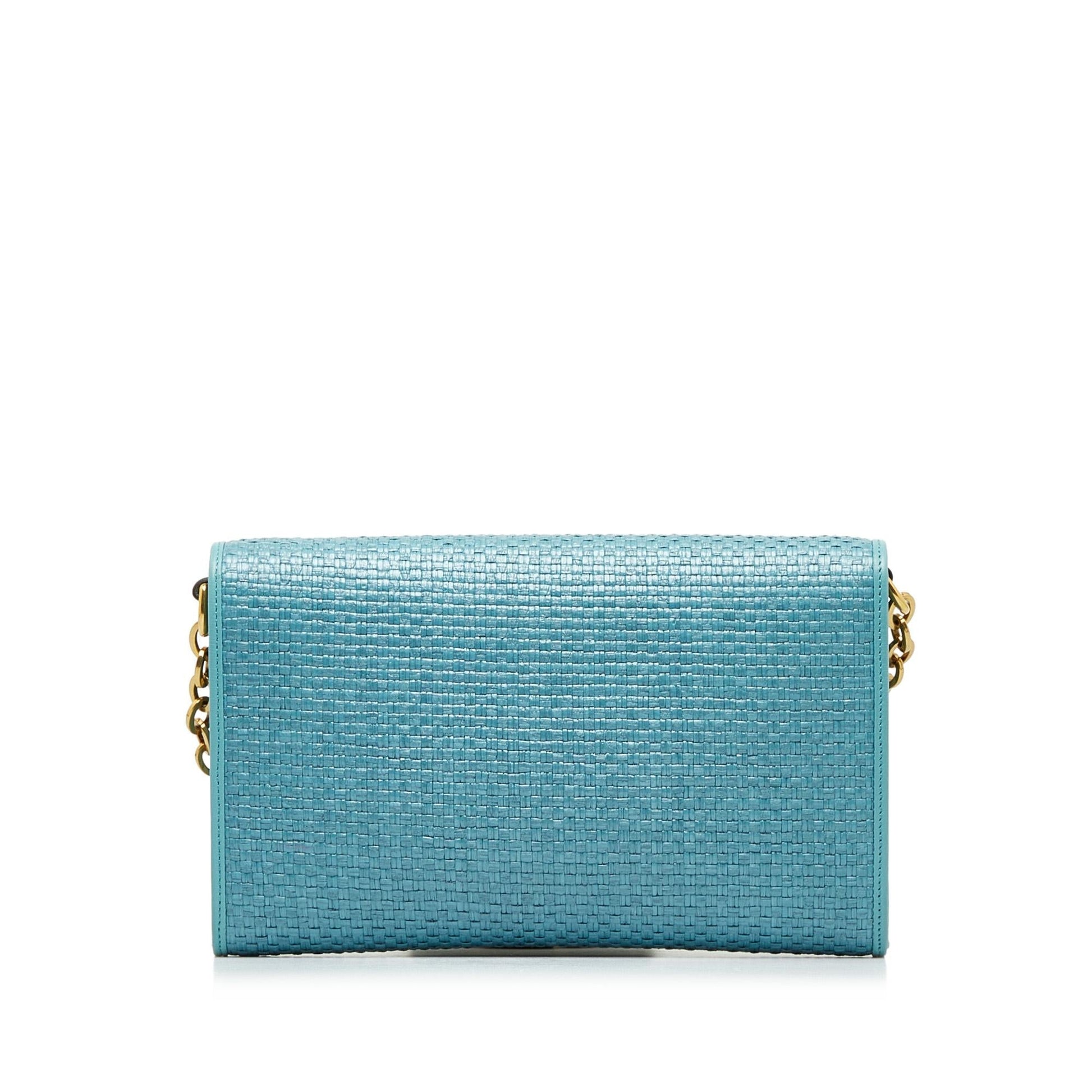 Gucci Horsebit SHG-4v9ib8 Raffia Blue Chain Shoulder Bag