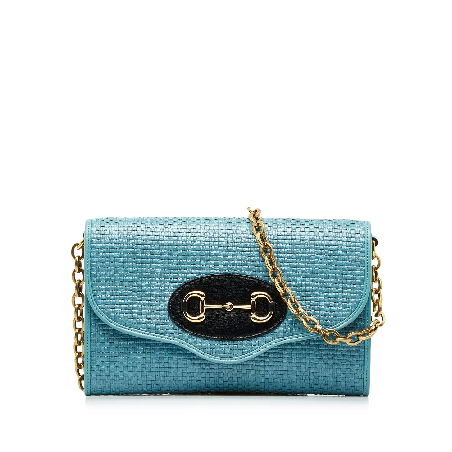 Gucci Horsebit SHG-4v9ib8 Raffia Blue Chain Shoulder Bag