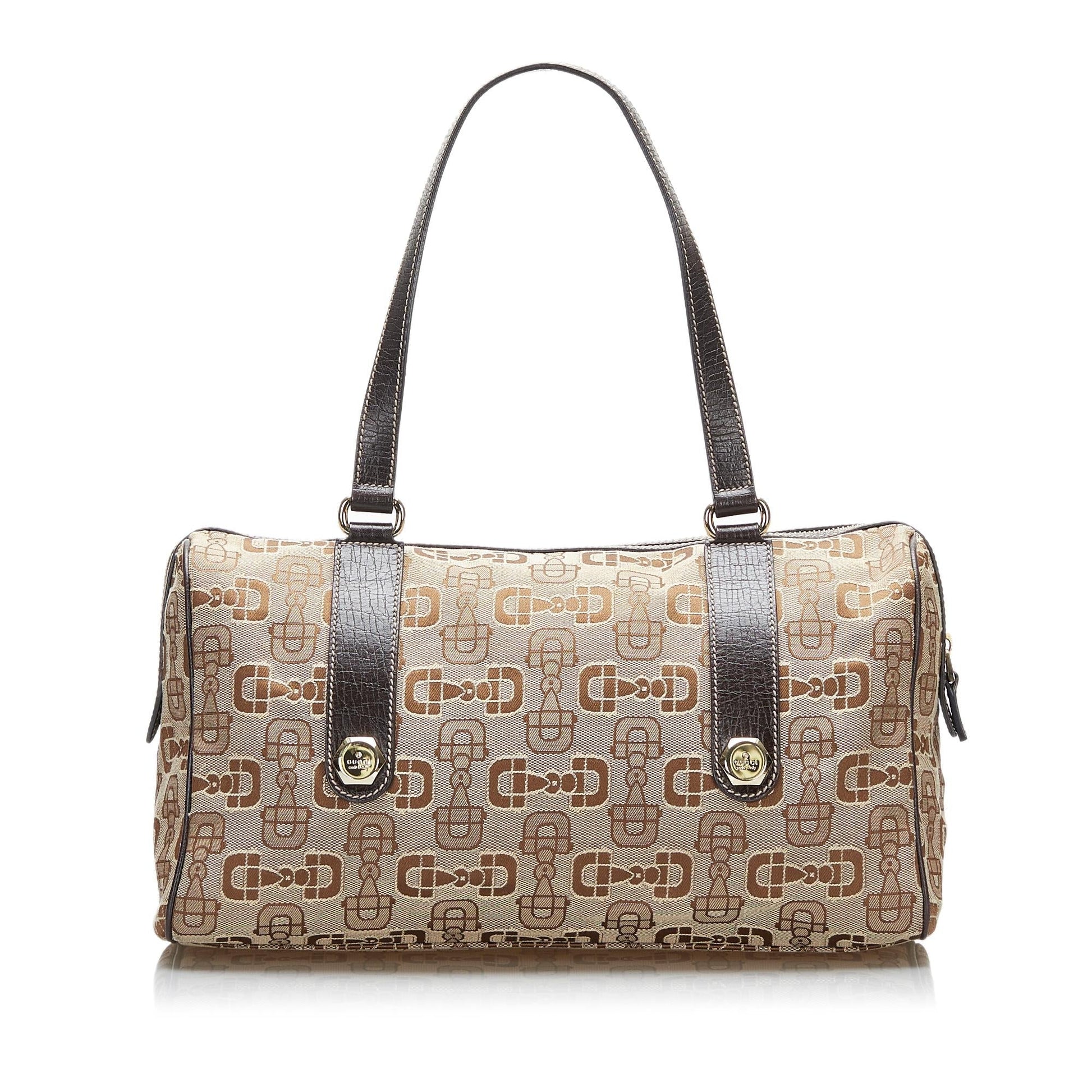 Gucci Horsebit Boston SHG-c8eaT5 Canvas Calf Brown Satchel Bag