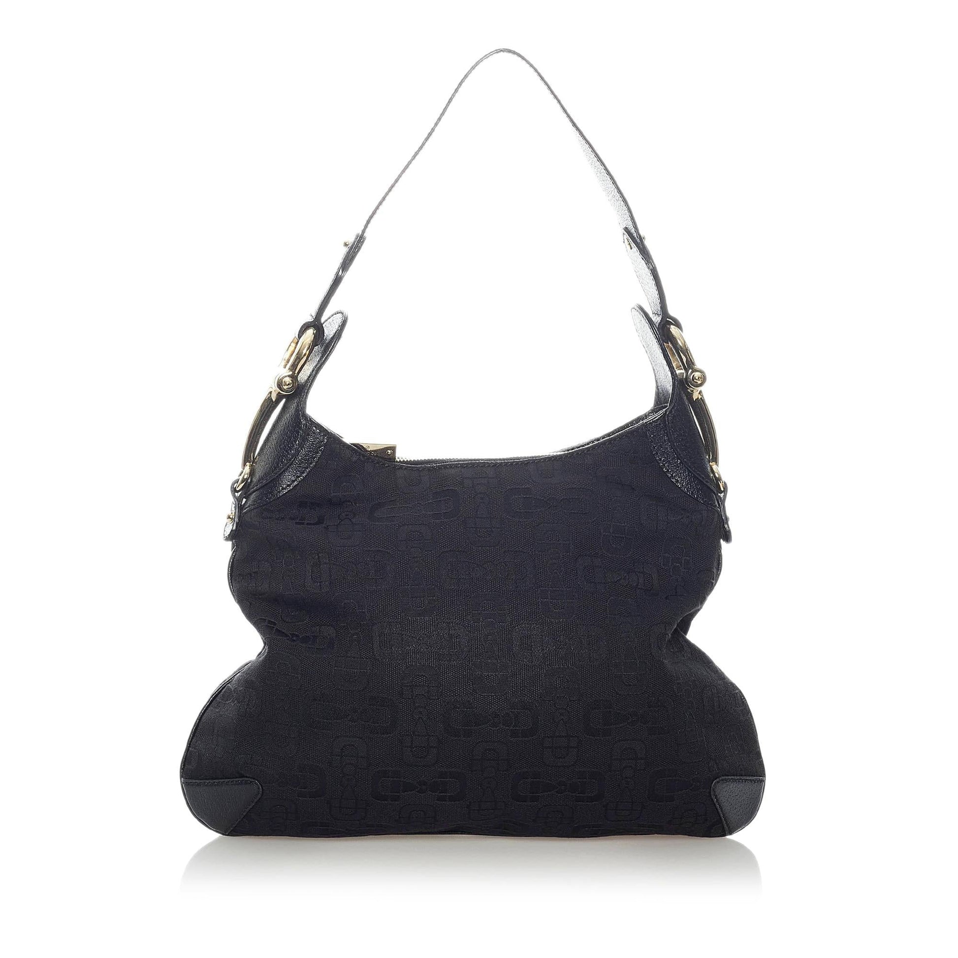 Gucci Horsebit Creole SHG Canvas Black Shoulder Bag