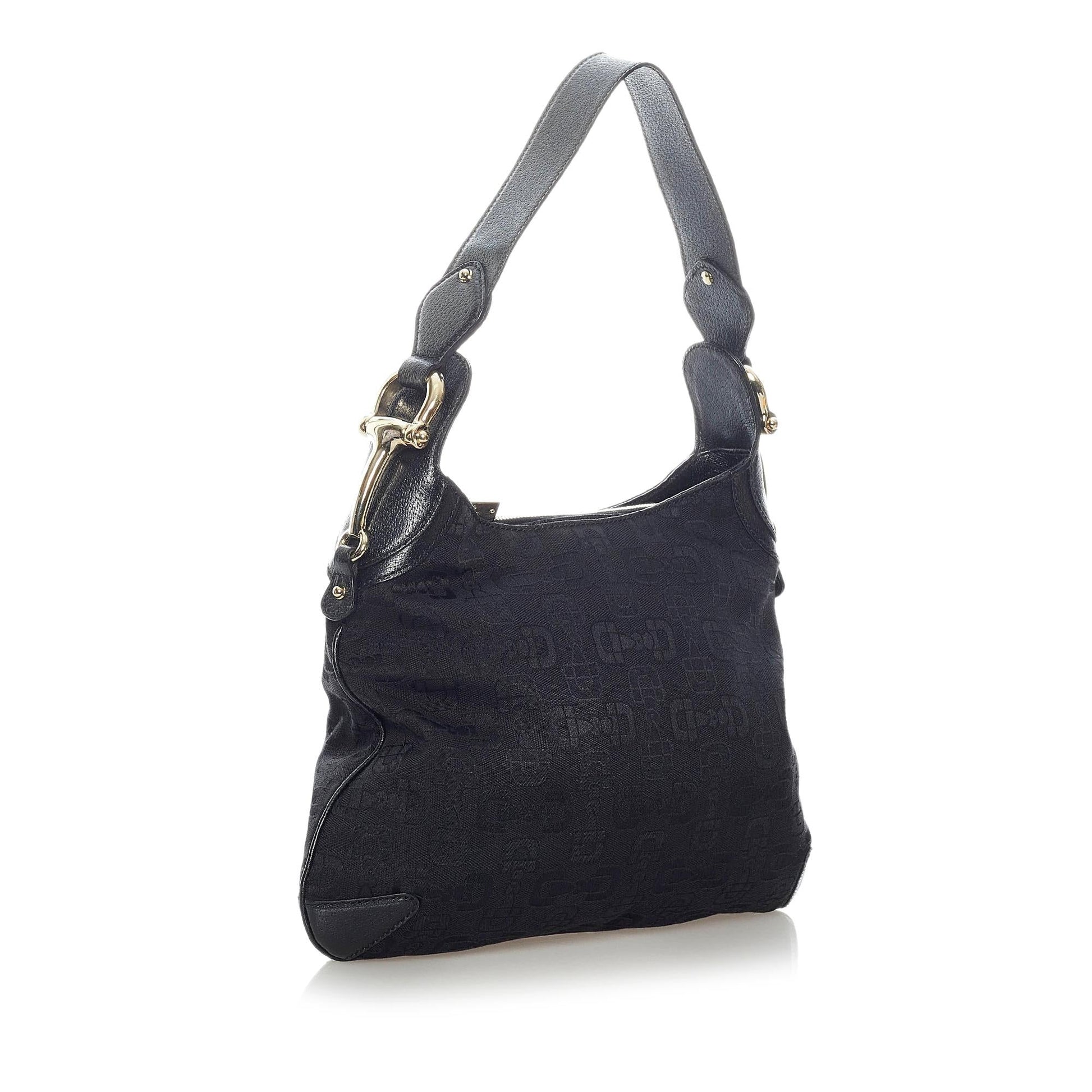 Gucci Horsebit Creole SHG Canvas Black Shoulder Bag