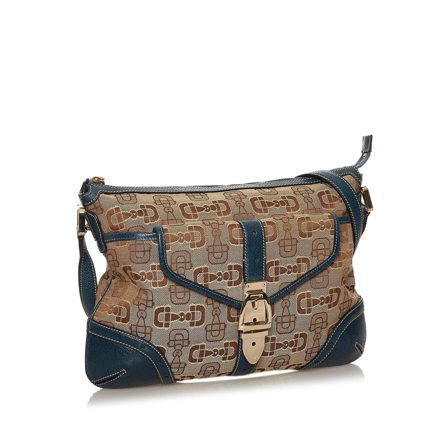 Gucci Horsebit SHG Canvas Calf Brown Blue Crossbody Bag