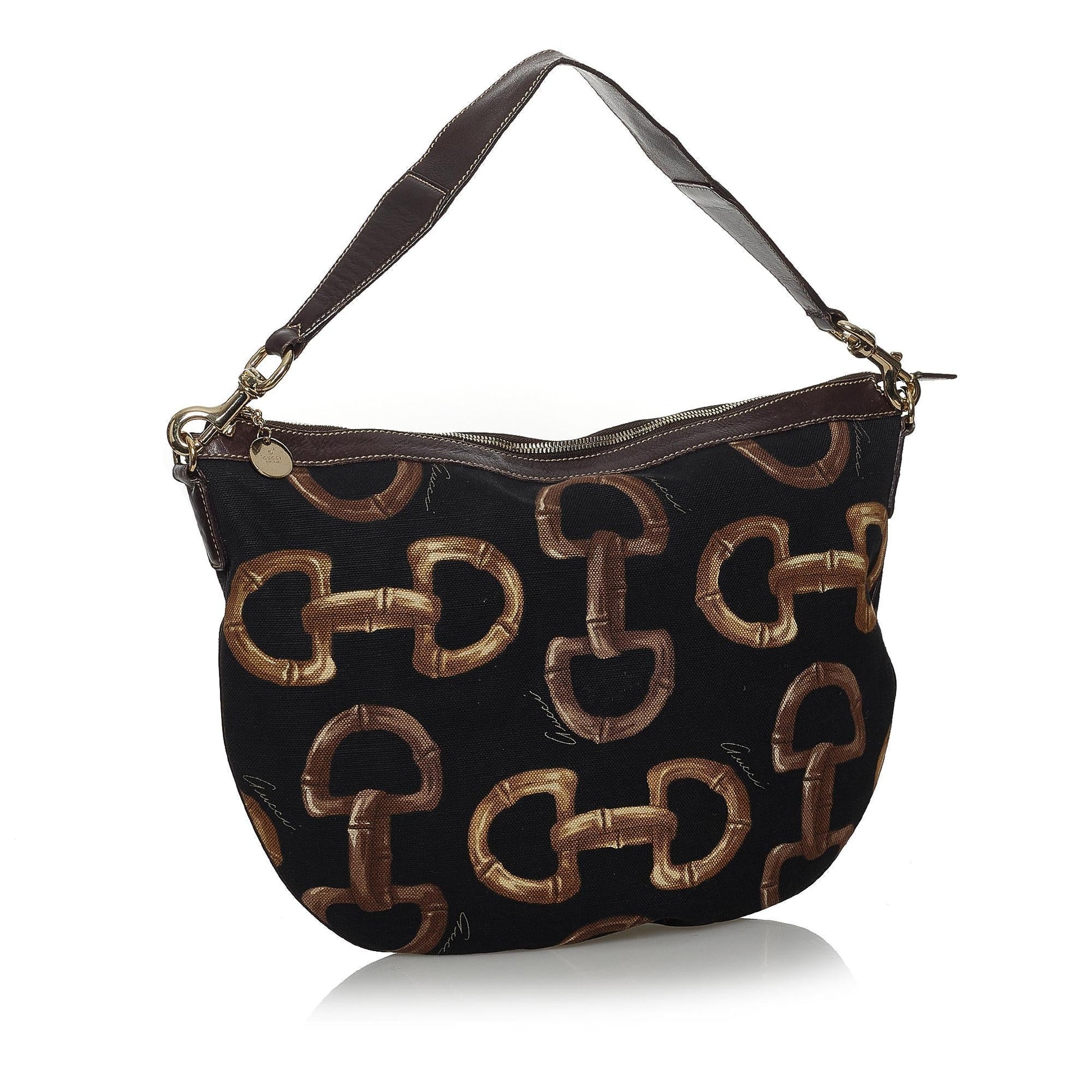Gucci Horsebit SHG Canvas Black Brown Shoulder Bag