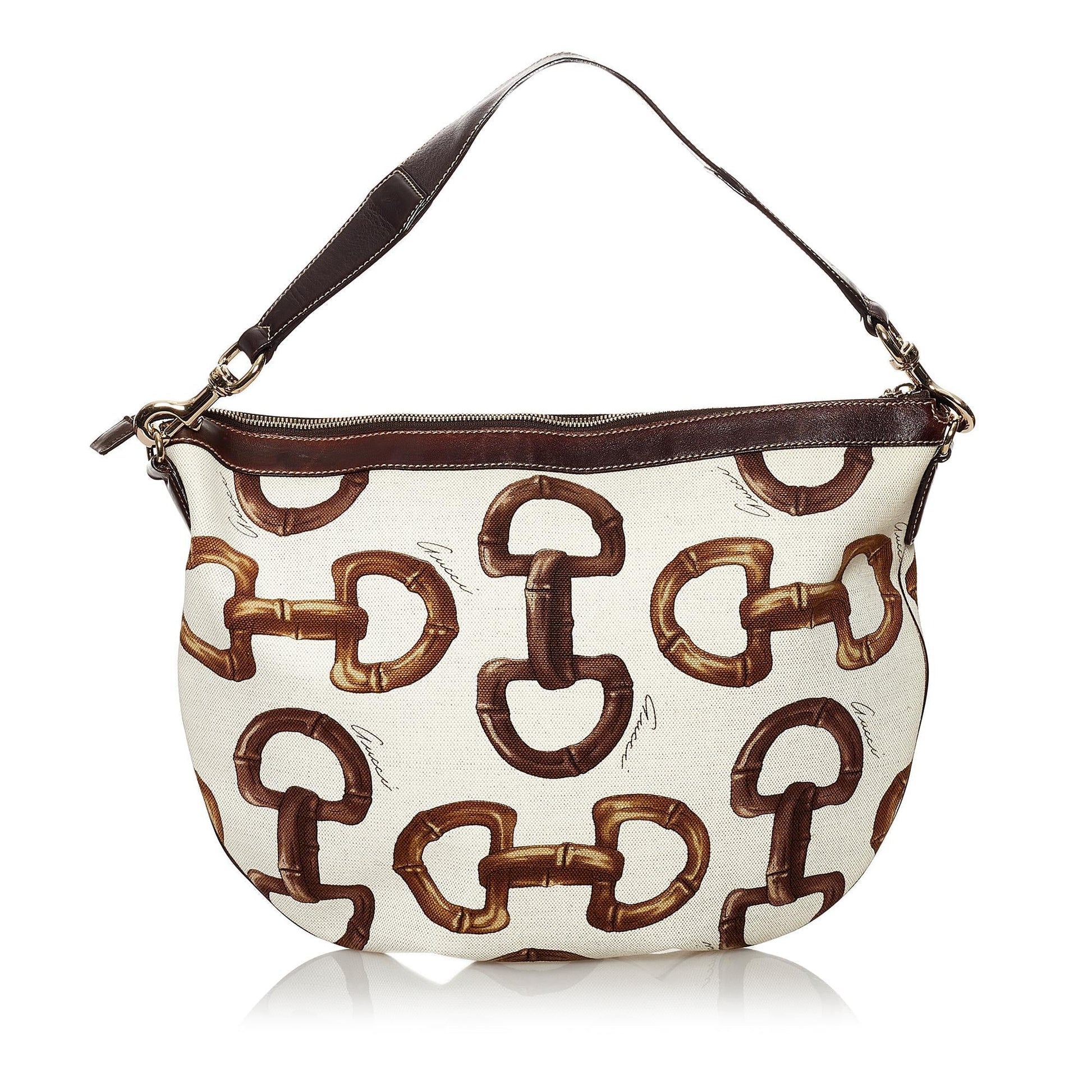 Gucci Horsebit SHG Canvas White Brown Shoulder Bag