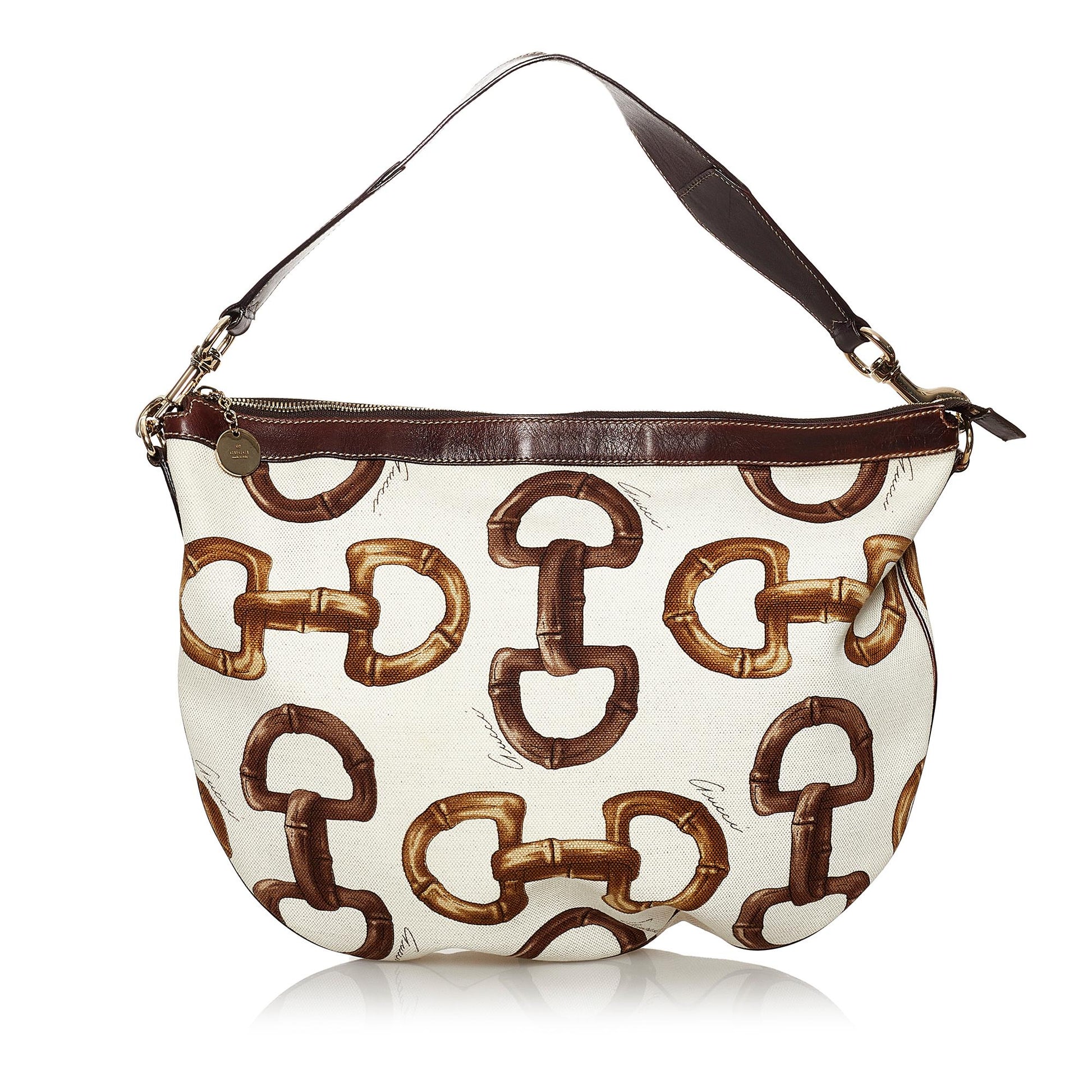 Gucci Horsebit SHG Canvas White Brown Shoulder Bag