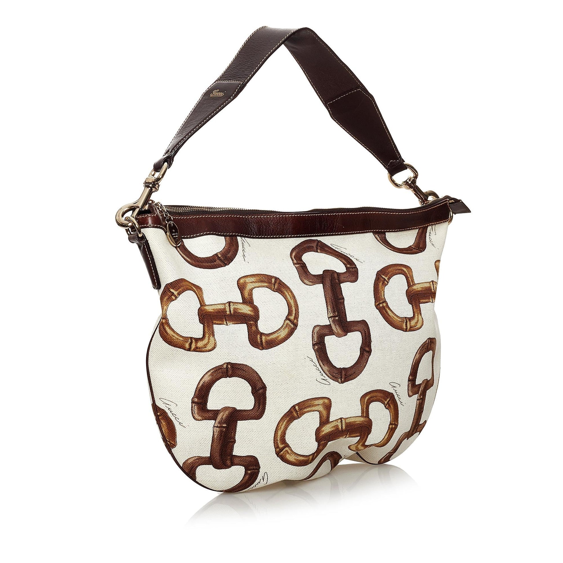 Gucci Horsebit SHG Canvas White Brown Shoulder Bag