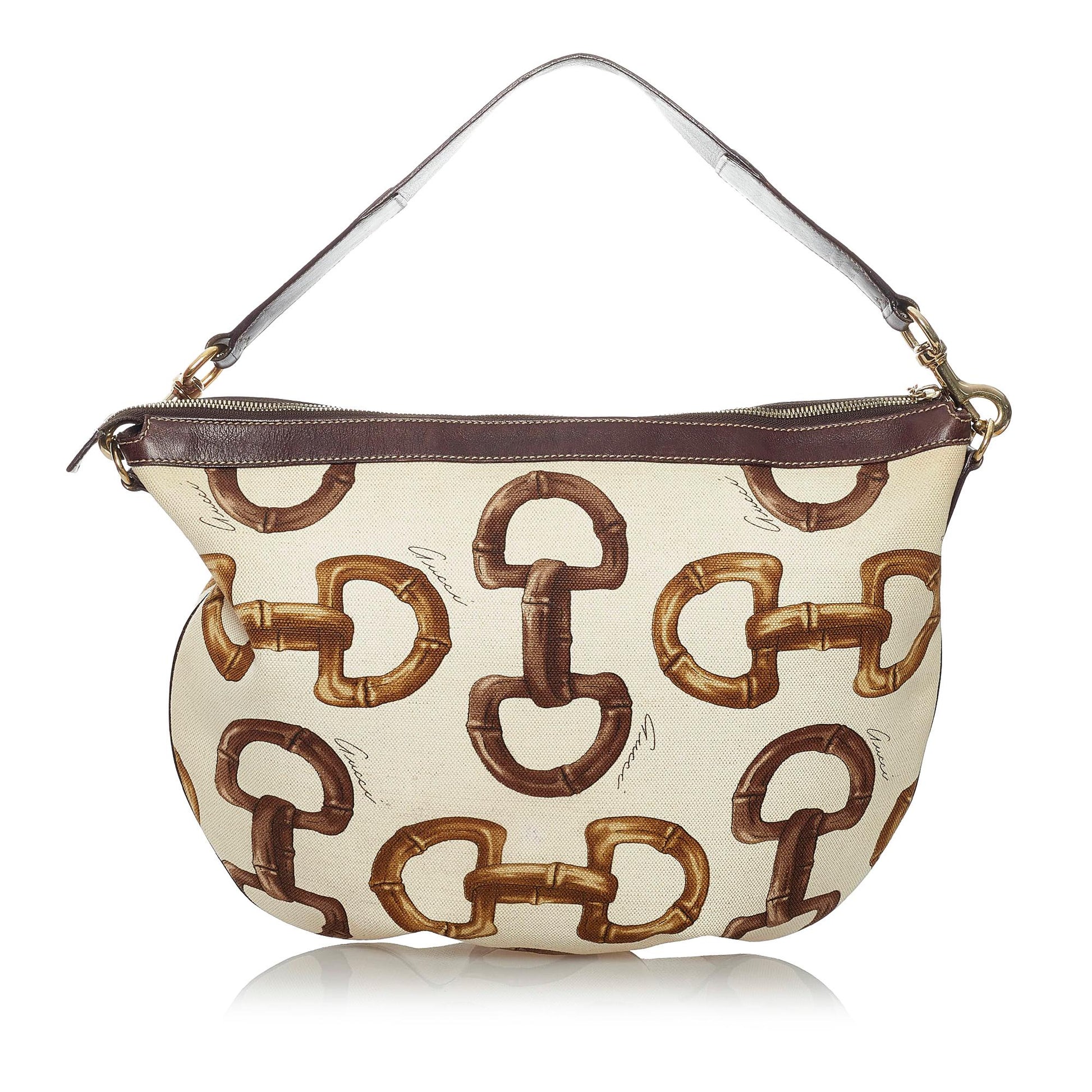 Gucci Horsebit SHG Canvas White Brown Shoulder Bag Bag Shg