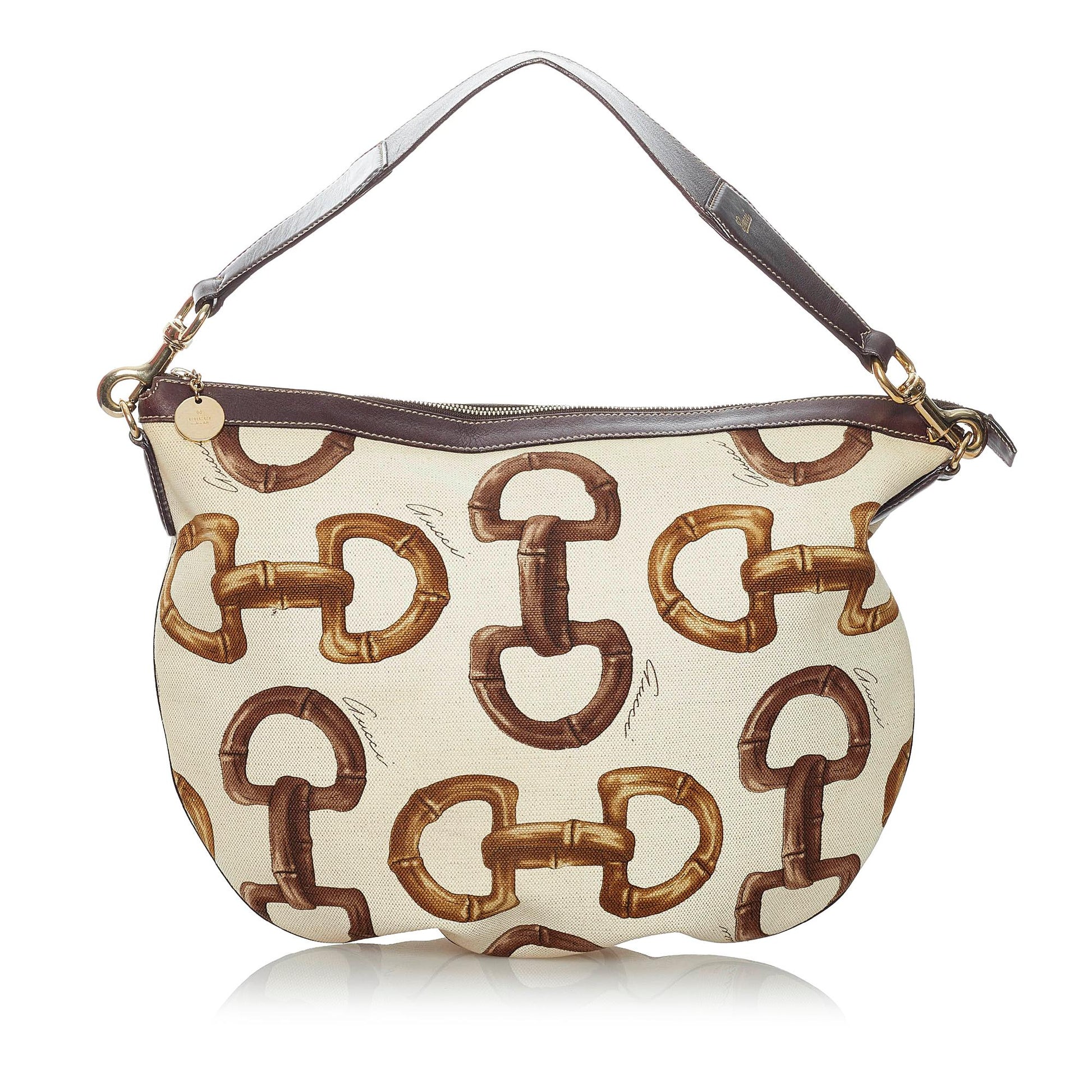 Gucci Horsebit SHG Canvas White Brown Shoulder Bag Bag Shg