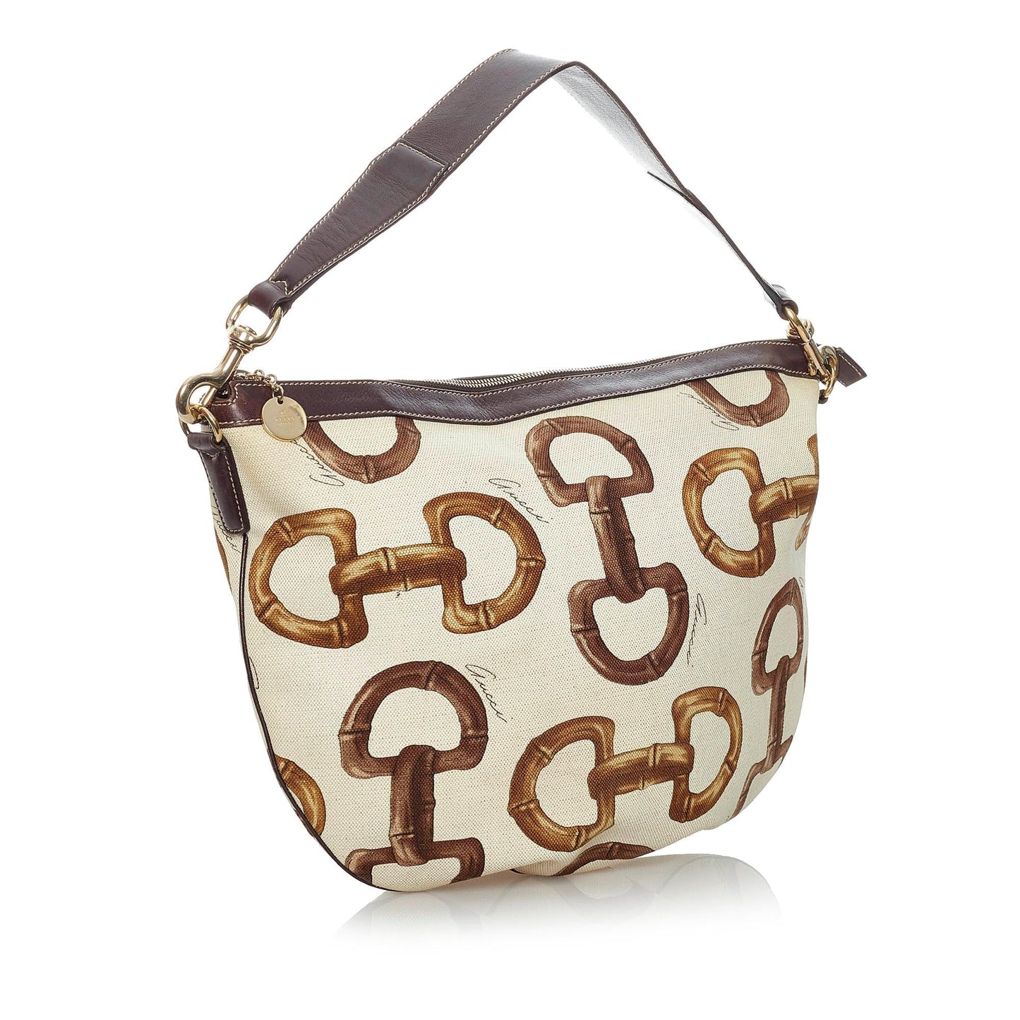 Gucci Horsebit SHG Canvas White Brown Shoulder Bag Bag Shg