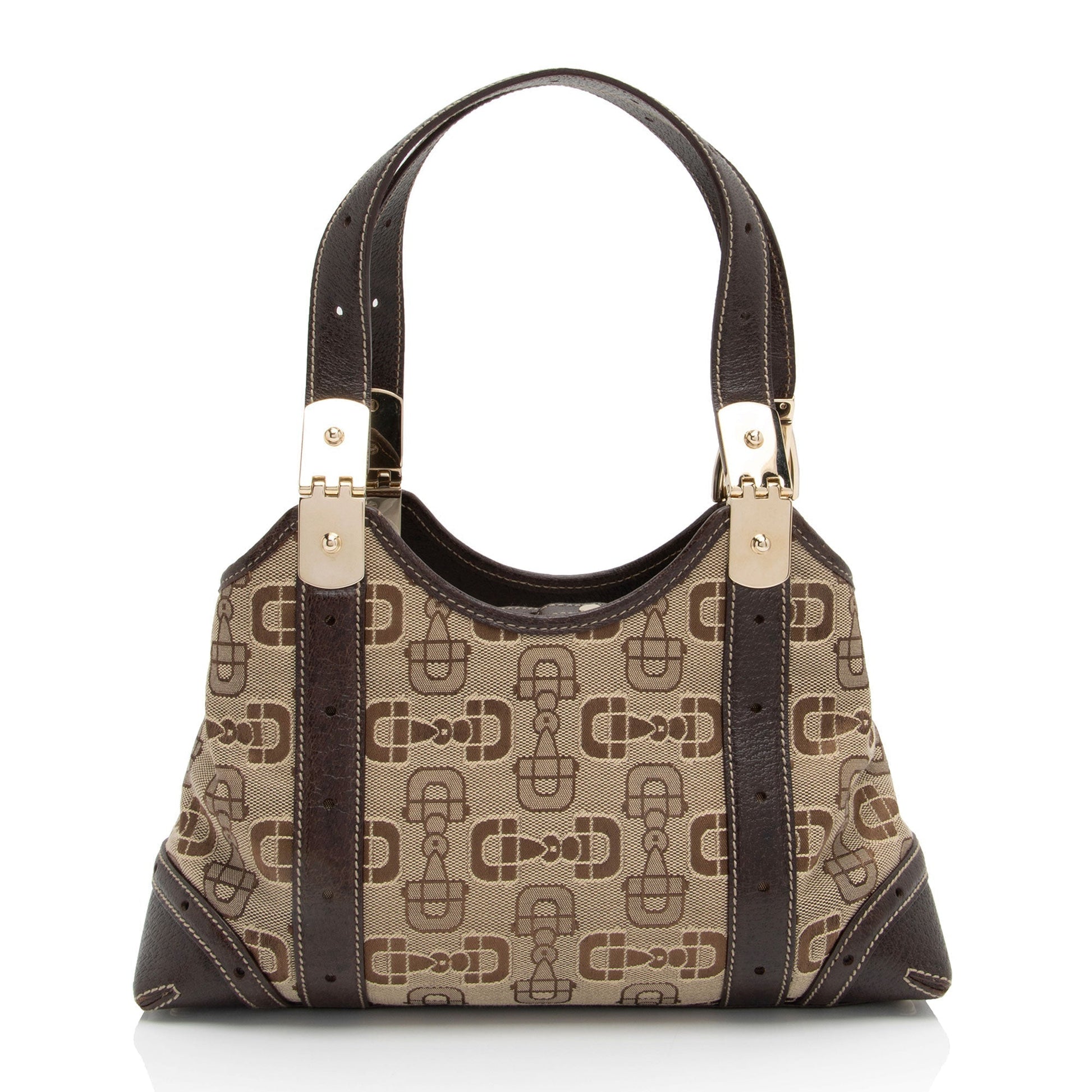 Gucci Horsebit SHF-t8v4XG Leather Canvas Brown Beige Shoulder Bag
