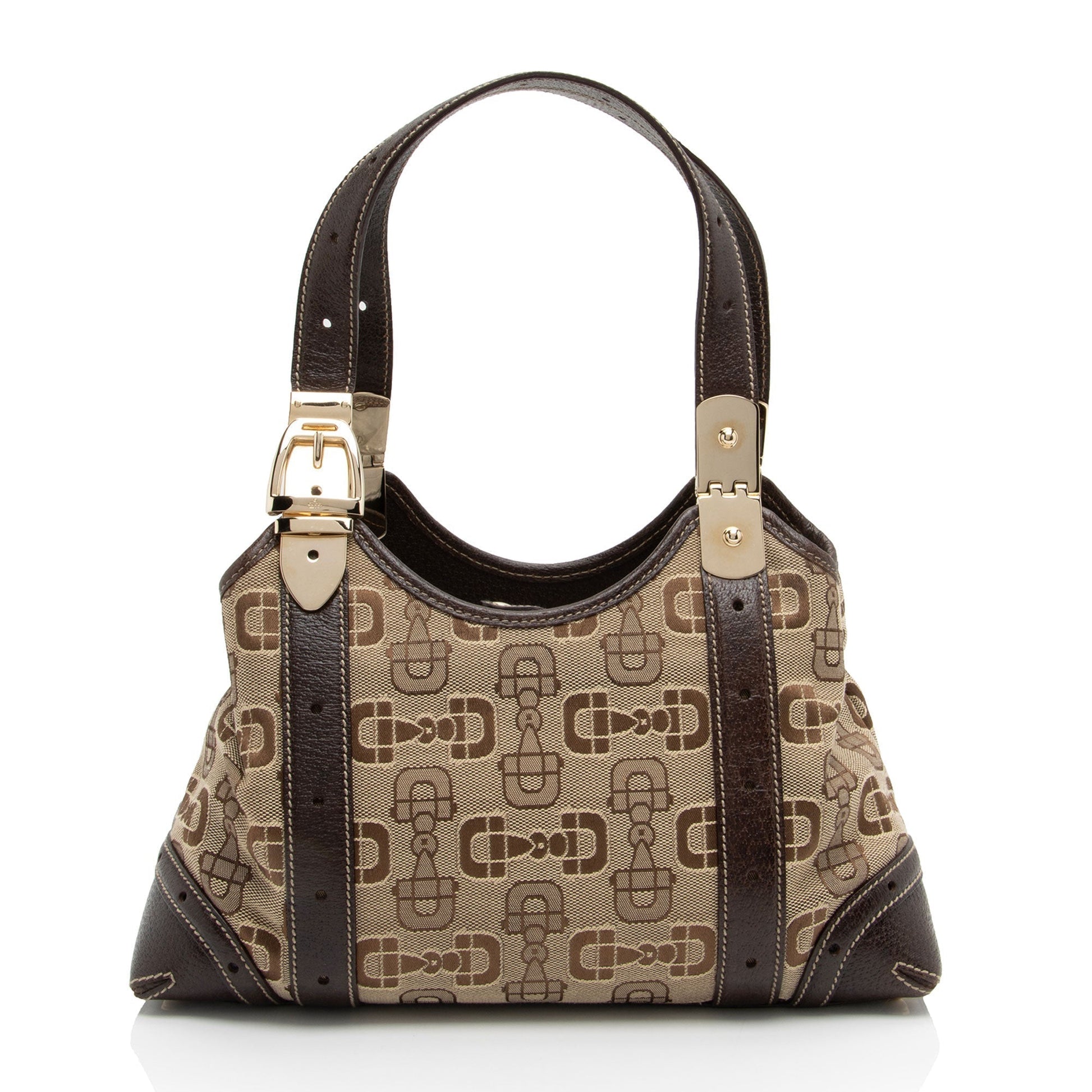 Gucci Horsebit SHF-t8v4XG Leather Canvas Brown Beige Shoulder Bag