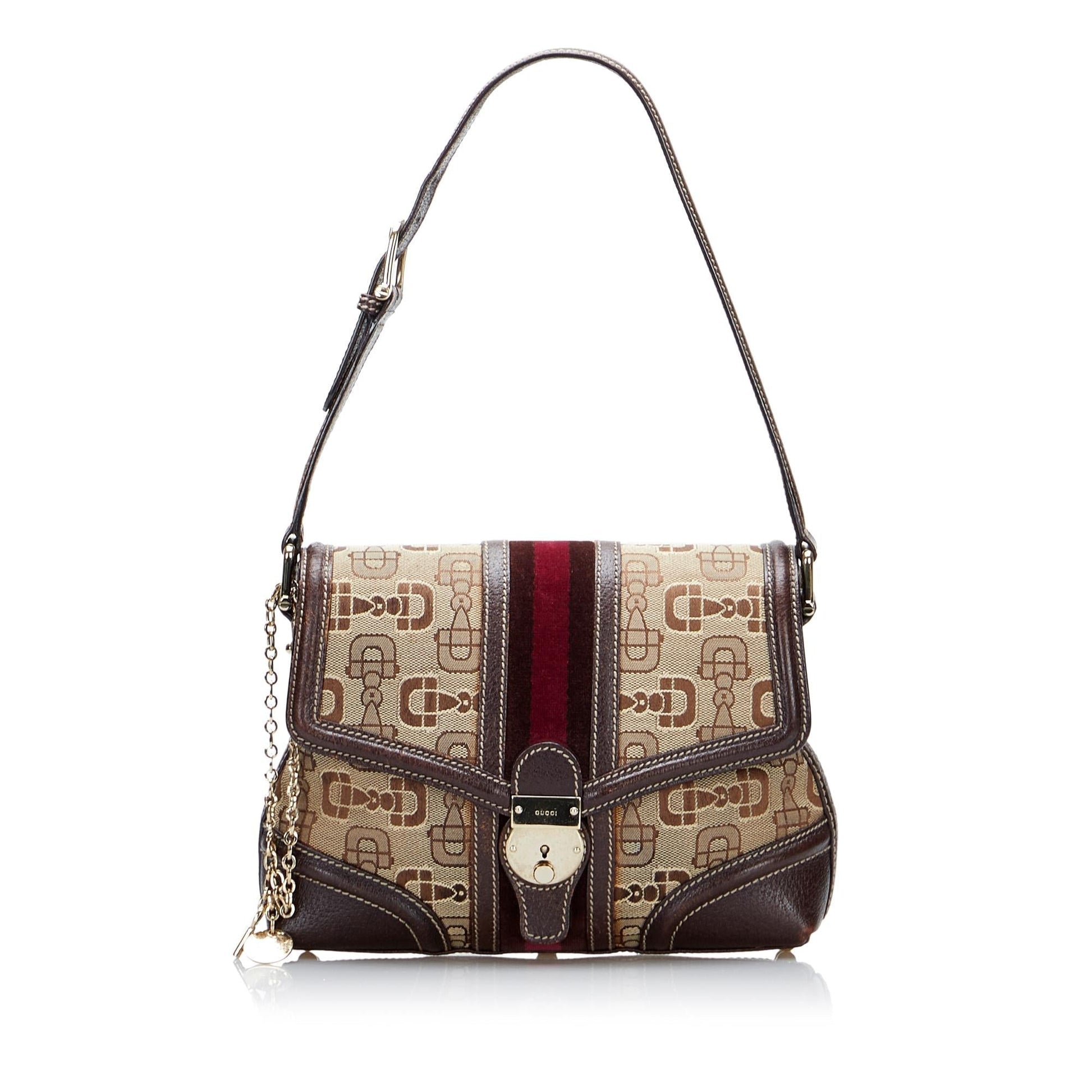 Gucci Horsebit Web Treasure SHG-DaSmAf Canvas Brown Shoulder Bag