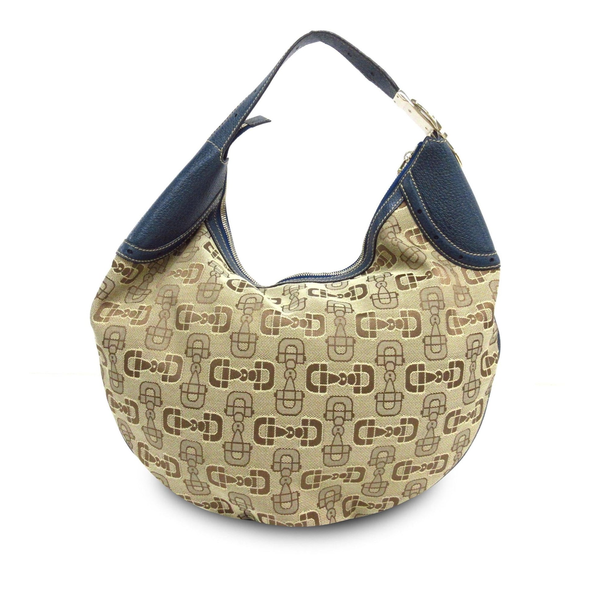 Gucci Horsebit Glam SHG-Son5Rw Canvas Calf Brown Blue Shoulder Bag