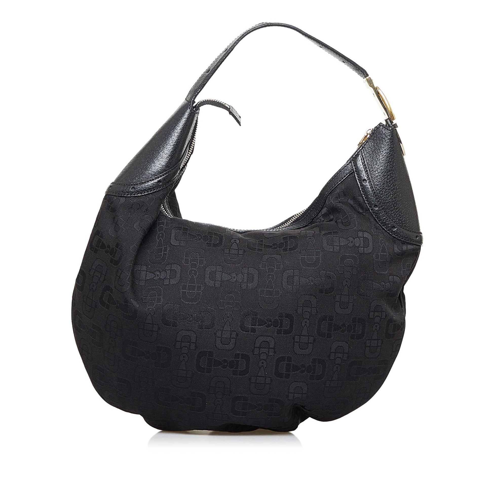 Gucci Horsebit Glam SHG-xFHs2w Canvas Calf Black Shoulder Bag