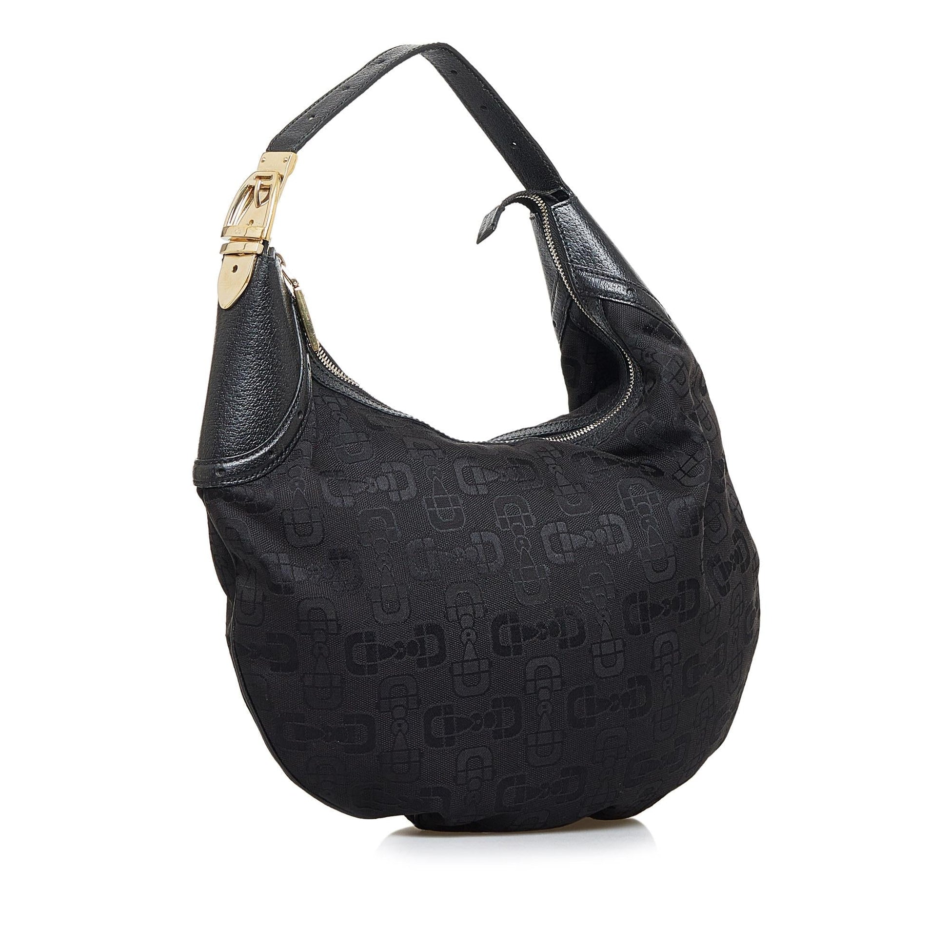 Gucci Horsebit Glam SHG-xFHs2w Canvas Calf Black Shoulder Bag