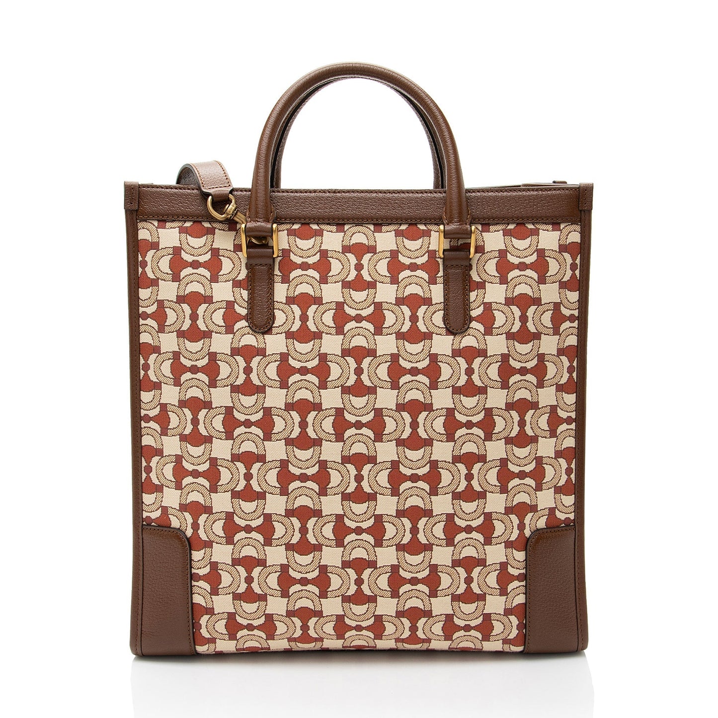 Gucci Horsebit Jacquard Interlocking G Leather Canvas Brown Tote Bag