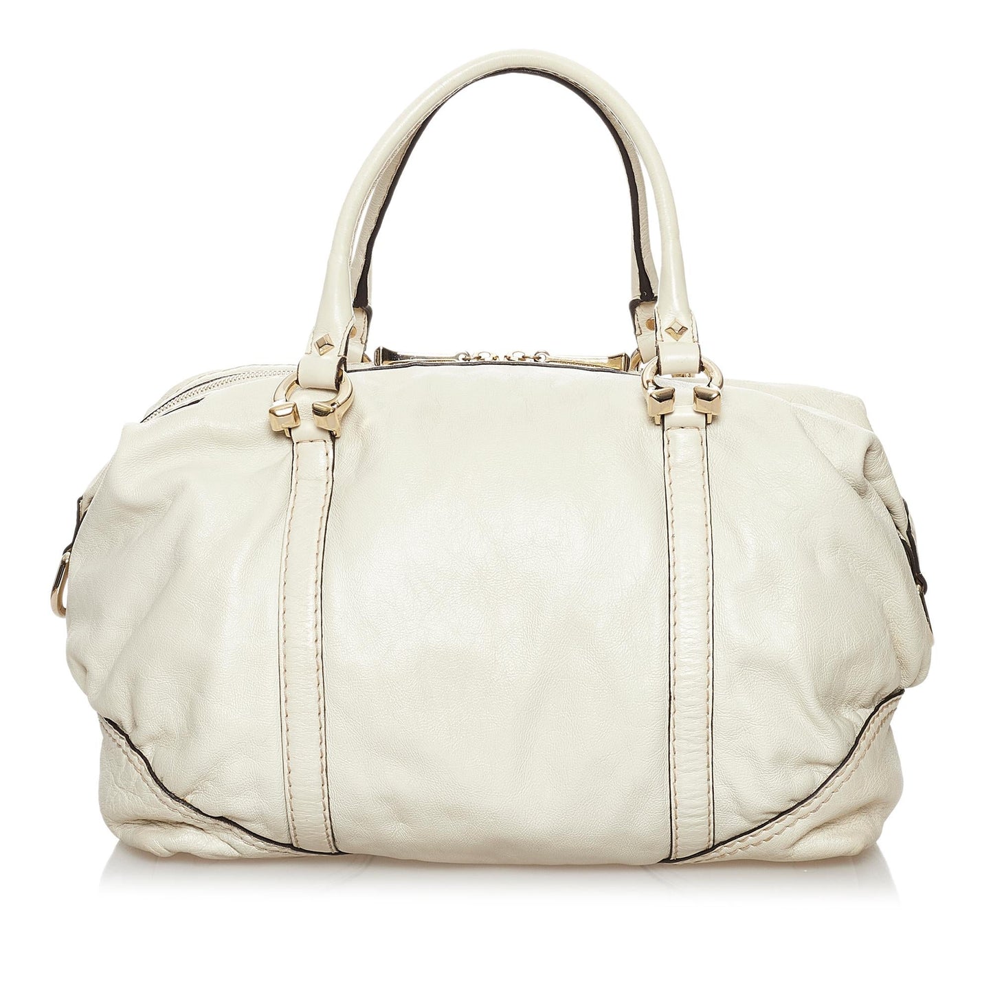 Gucci Horsebit Nail Boston SHG Leather Calf White Satchel Bag 5