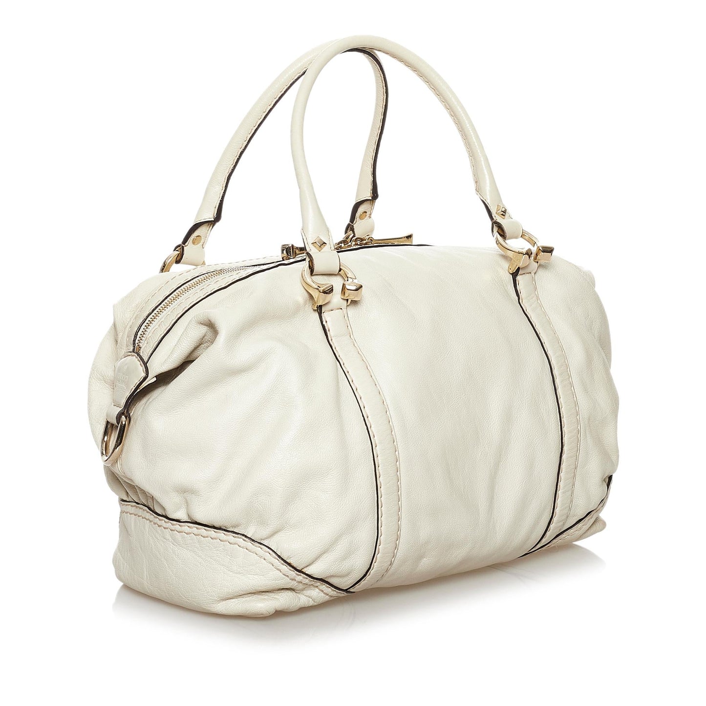 Gucci Horsebit Nail Boston SHG Leather Calf White Satchel Bag 5