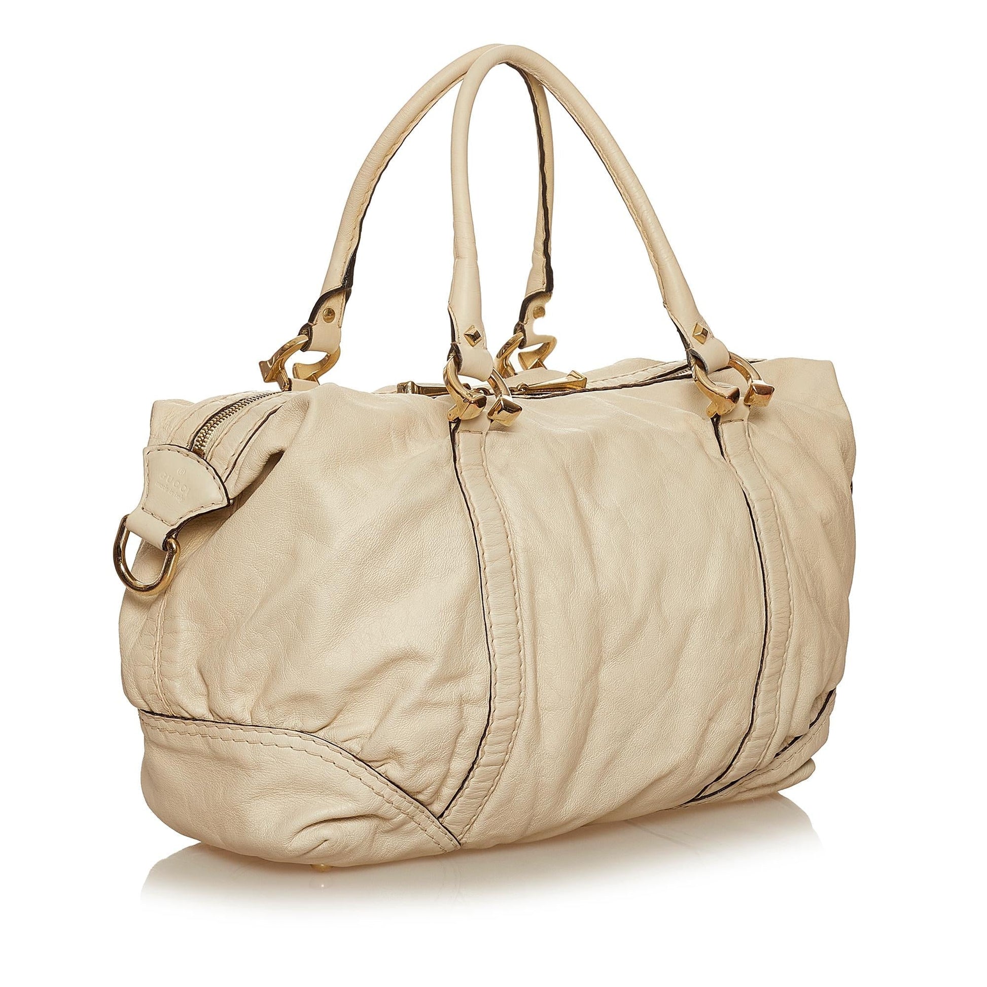 Gucci Horsebit Nail Boston SHG Leather Calf White Satchel Bag