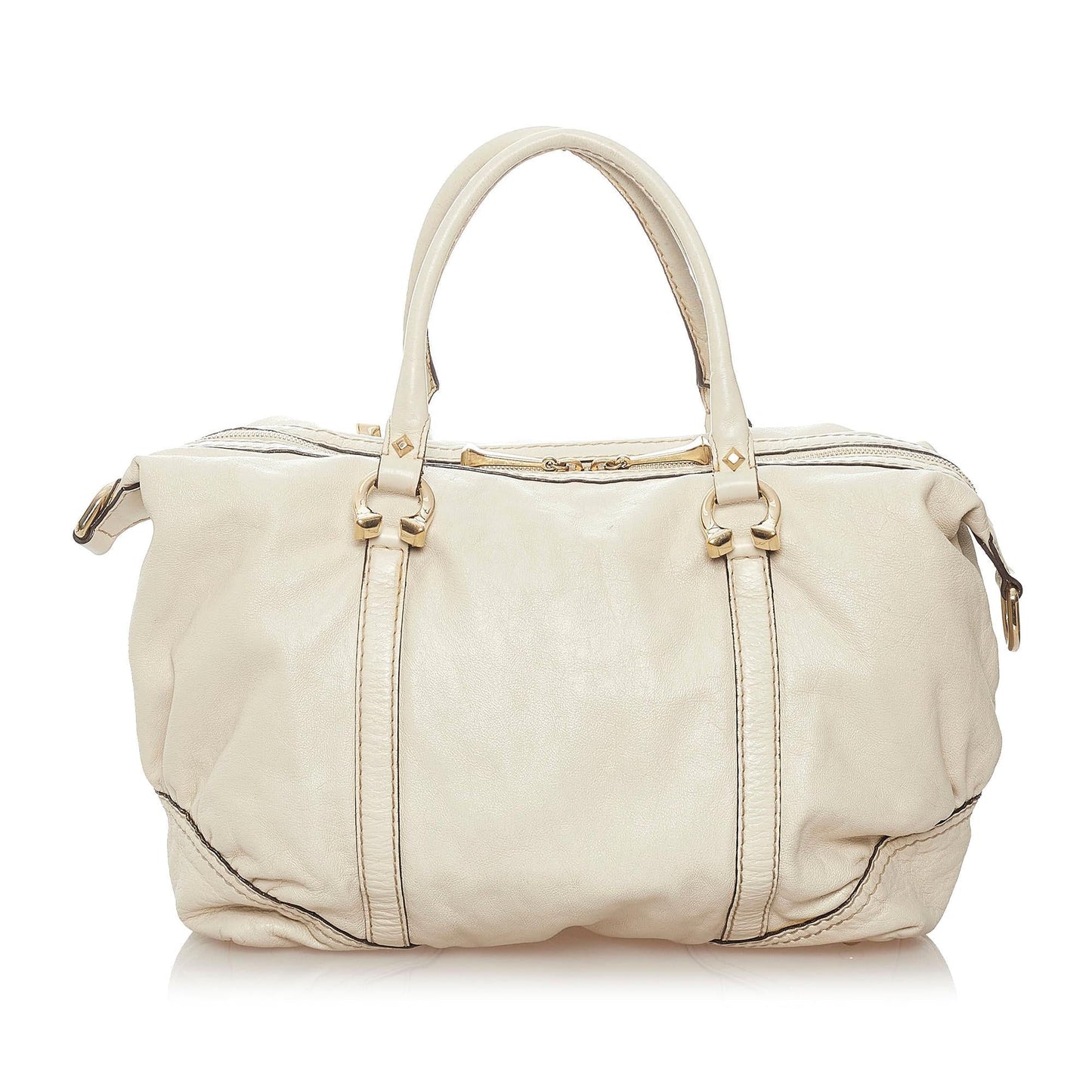 Gucci Horsebit Nail Boston SHG Leather Calf White Satchel Bag 3