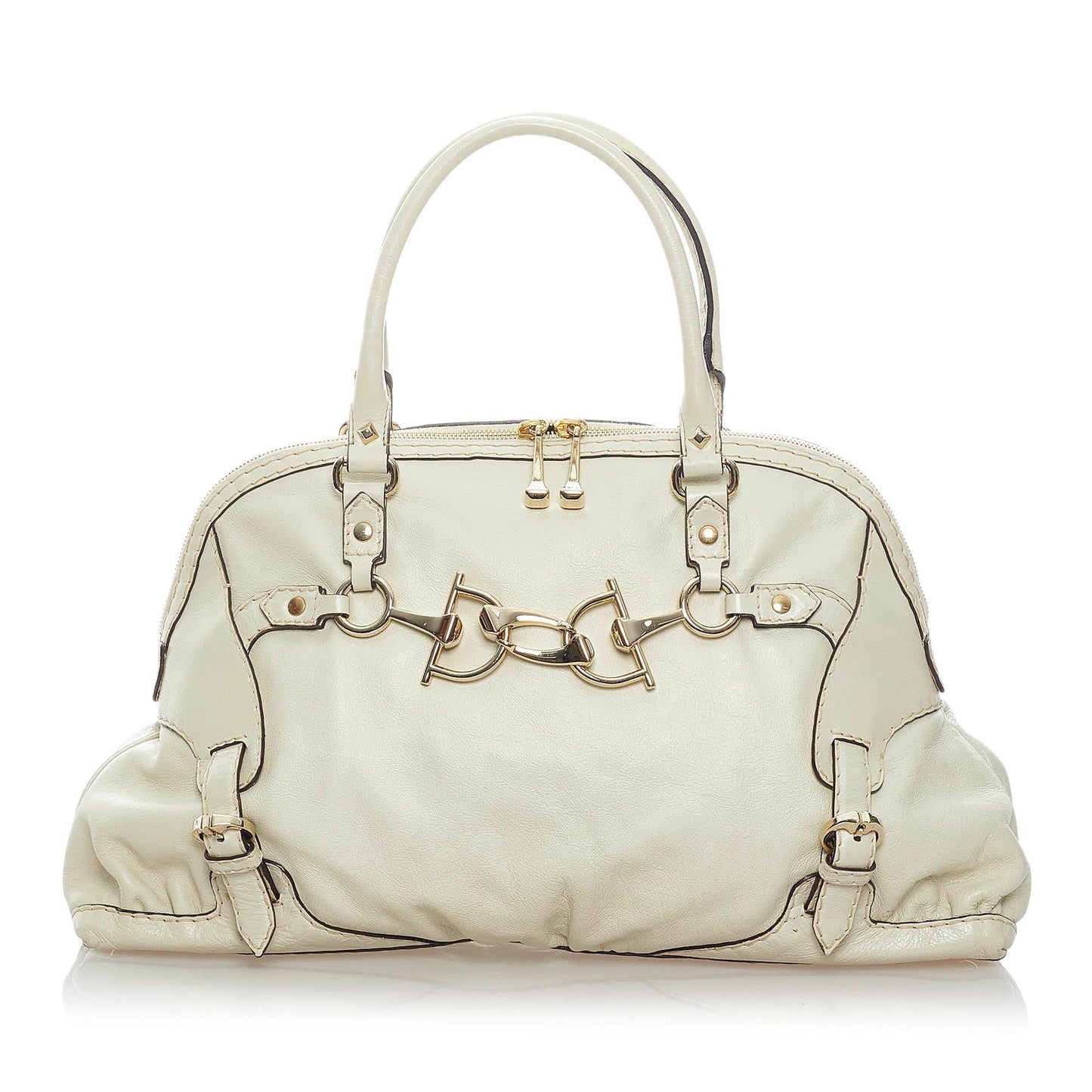 Gucci Horsebit Nail SHG Leather Calf White Tote Bag
