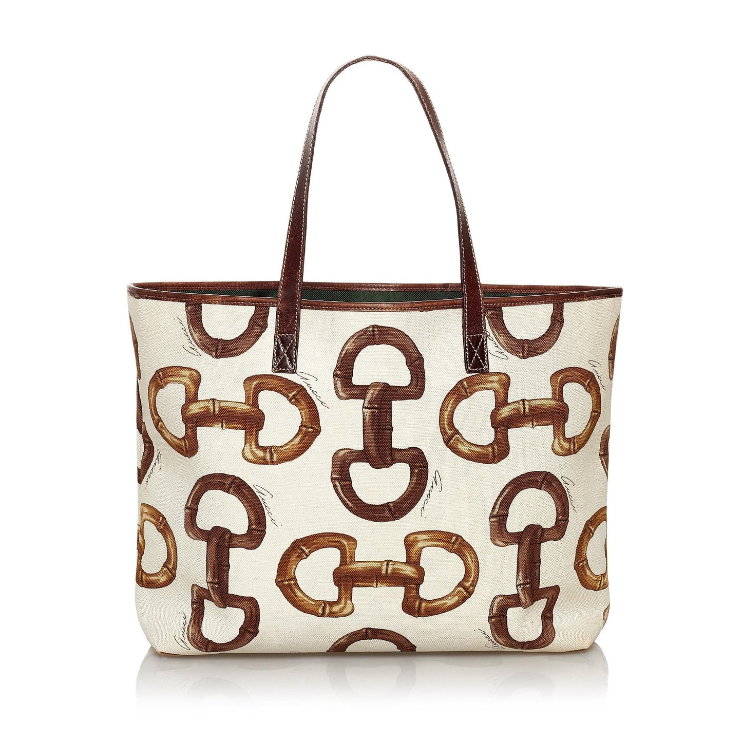 Gucci Horsebit Print SHG Canvas White Brown Tote Bag