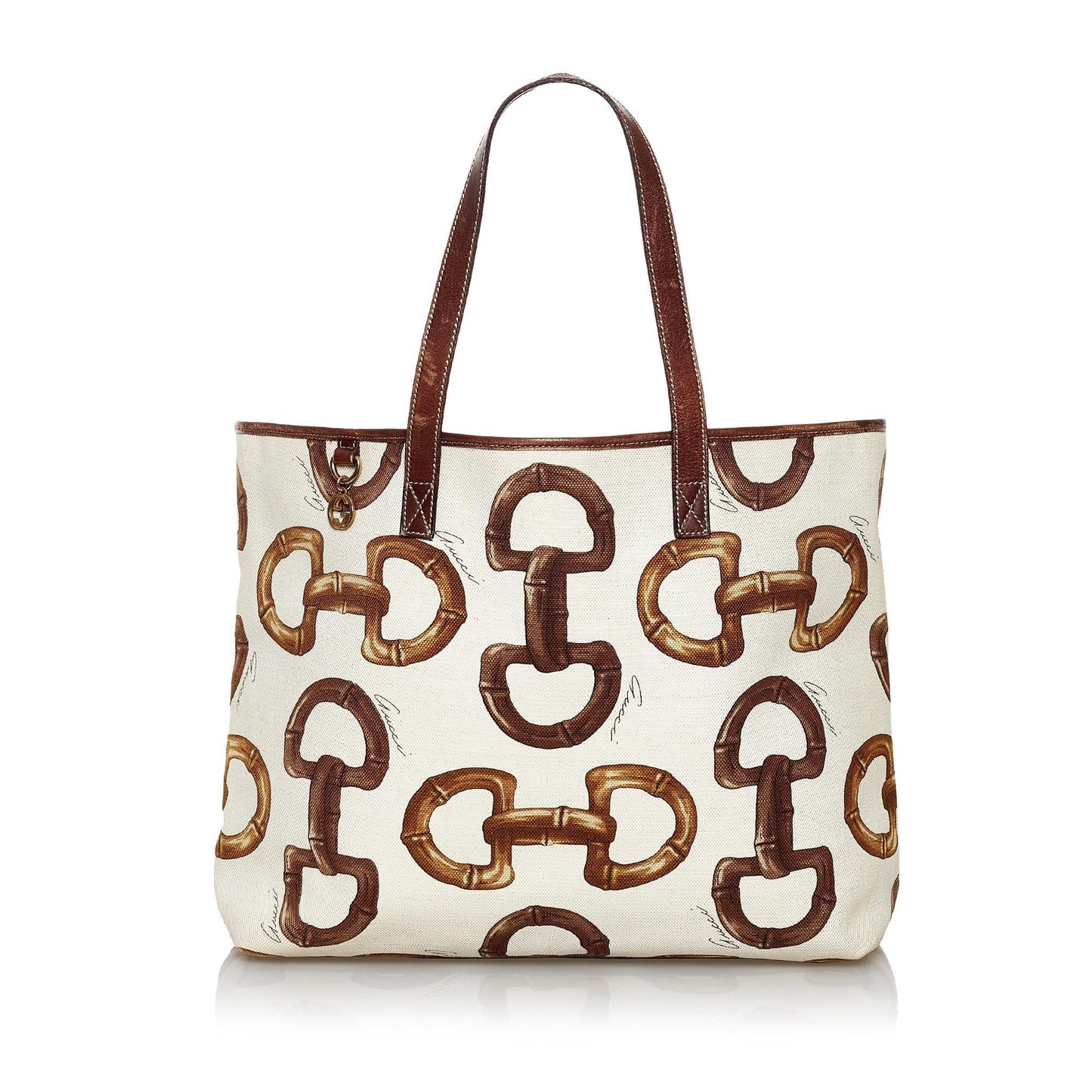 Gucci Horsebit Print SHG Canvas White Brown Tote Bag